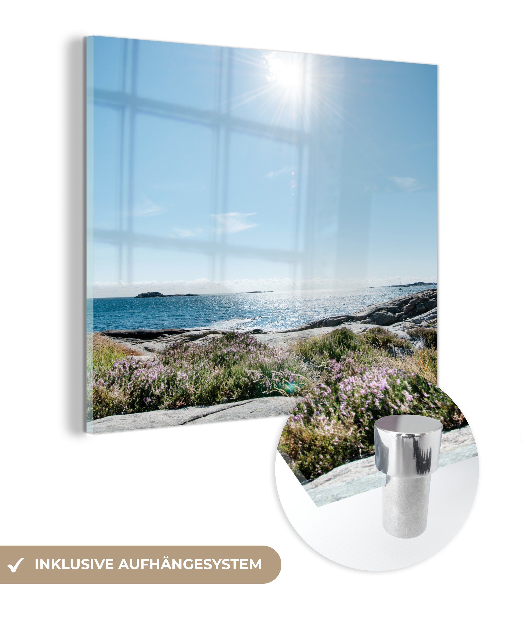 MuchoWow Acrylglasbild Strand - Natur Foto Glasbilder Glas Sonne, - - (1 - - Glas auf Wanddekoration Bilder Wandbild auf St)