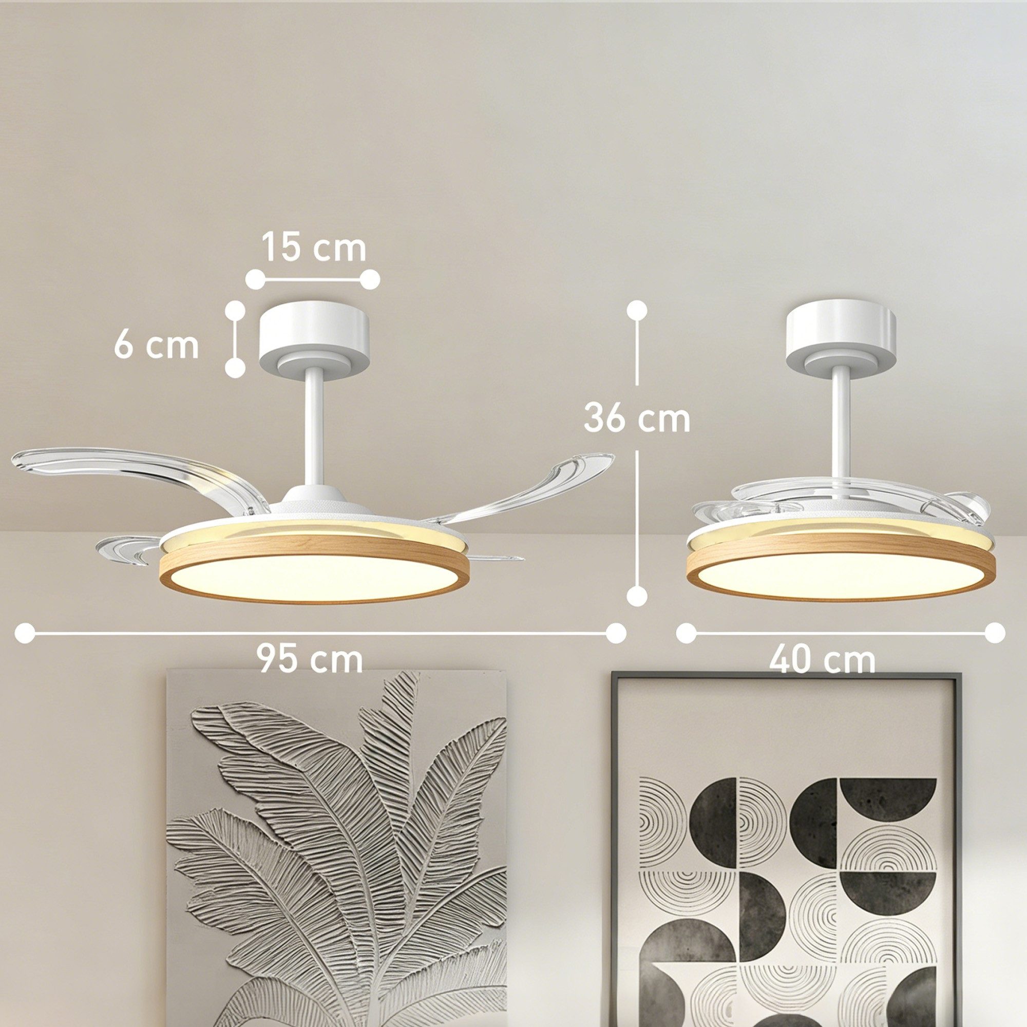 HOMCOM Deckenventilator Beleuchtung 80W Deckenleuchte 3 Lichtfarben 6 Geschwindigkeiten, mit Fernbedienung, 6 Geschwindigkeiten, 3 Farbtemperaturen