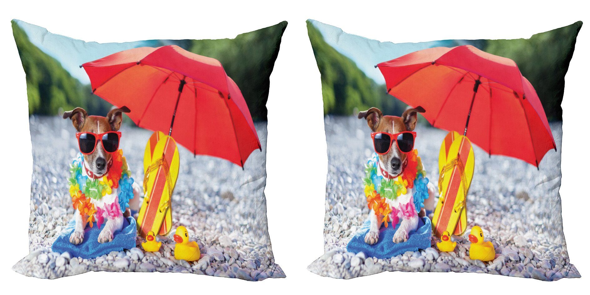 Accent Humorvoll Lustige Modern (2 Abakuhaus Kissenbezüge Hawaiian Stück), Beach Digitaldruck, Dog Doppelseitiger