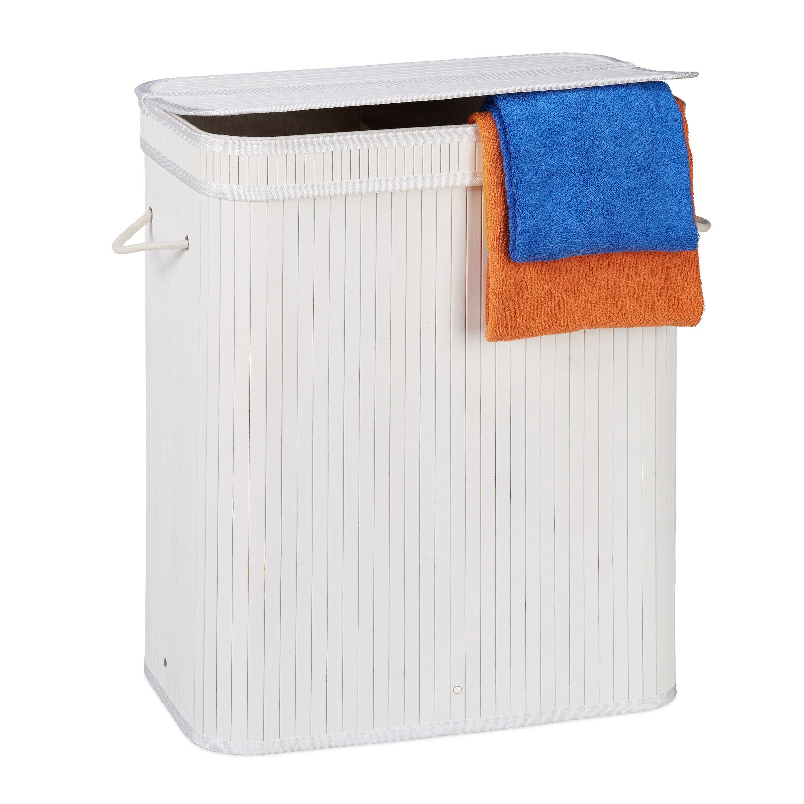 relaxdays Wäschesortierer Wäschekorb Bambus eckig, weiß günstig online kaufen