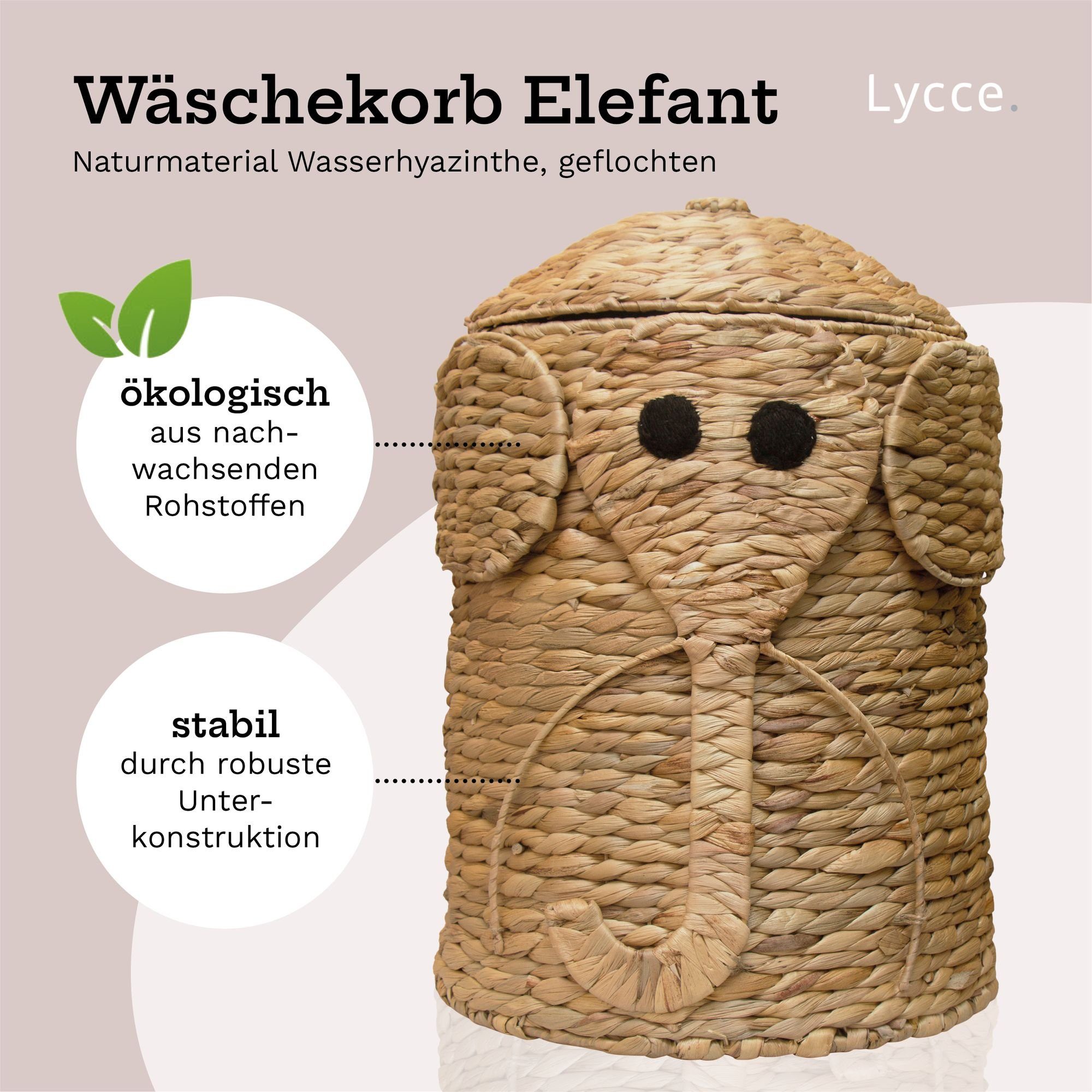 Lycce Wäschekorb Wäschekorb mit Deckel Elefant Wasserhyazinthe natur Kinder günstig online kaufen