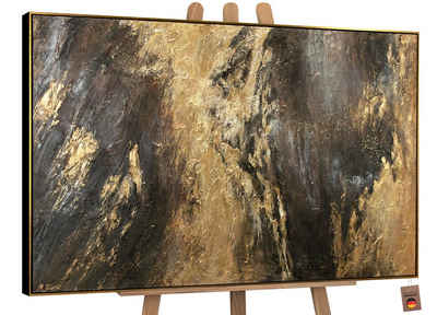 YS-Art Gemälde Spiegelungen III, Leinwandbild Abstrakt Schwarz Gold mit Rahmen