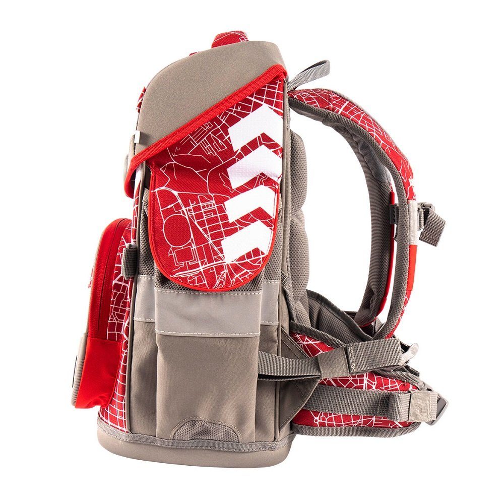 SCHOOL-MOOD® Schulranzen Timeless Air+ für Jungen von der 1. bis 4. Klasse Grundschule (Set, 6-tlg), im Red Bull Leipzig Stil mit passenden Patchies