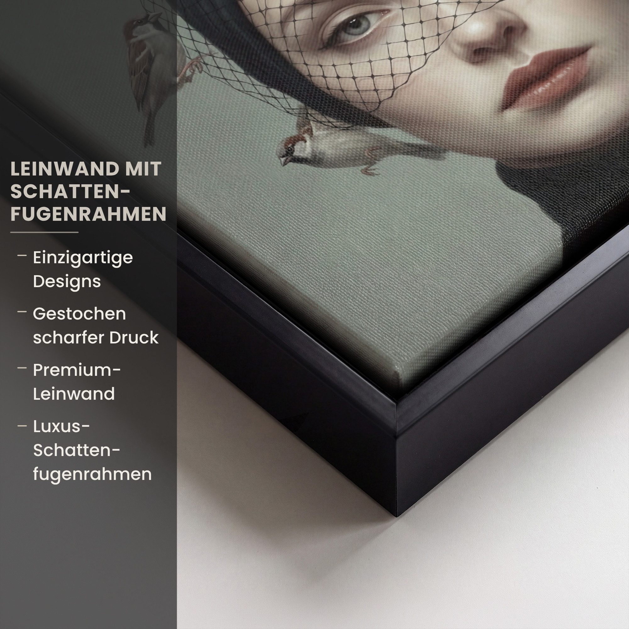 OneMillionCanvasses® Leinwandbild mit Rahmen - Porträt - Vögel - Schwarz, Fotodruck (1 St), Leinwand Bilder Klein, Wand Dekoration Aesthetic 20x20cm – Bild 3 von 5