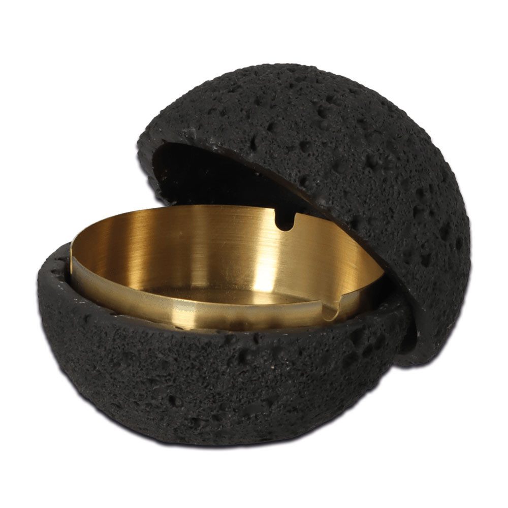 Coumo Aschenbecher Windaschenbecher Steinoptik Kugel mit herausnehmbarem Metalleinsatz