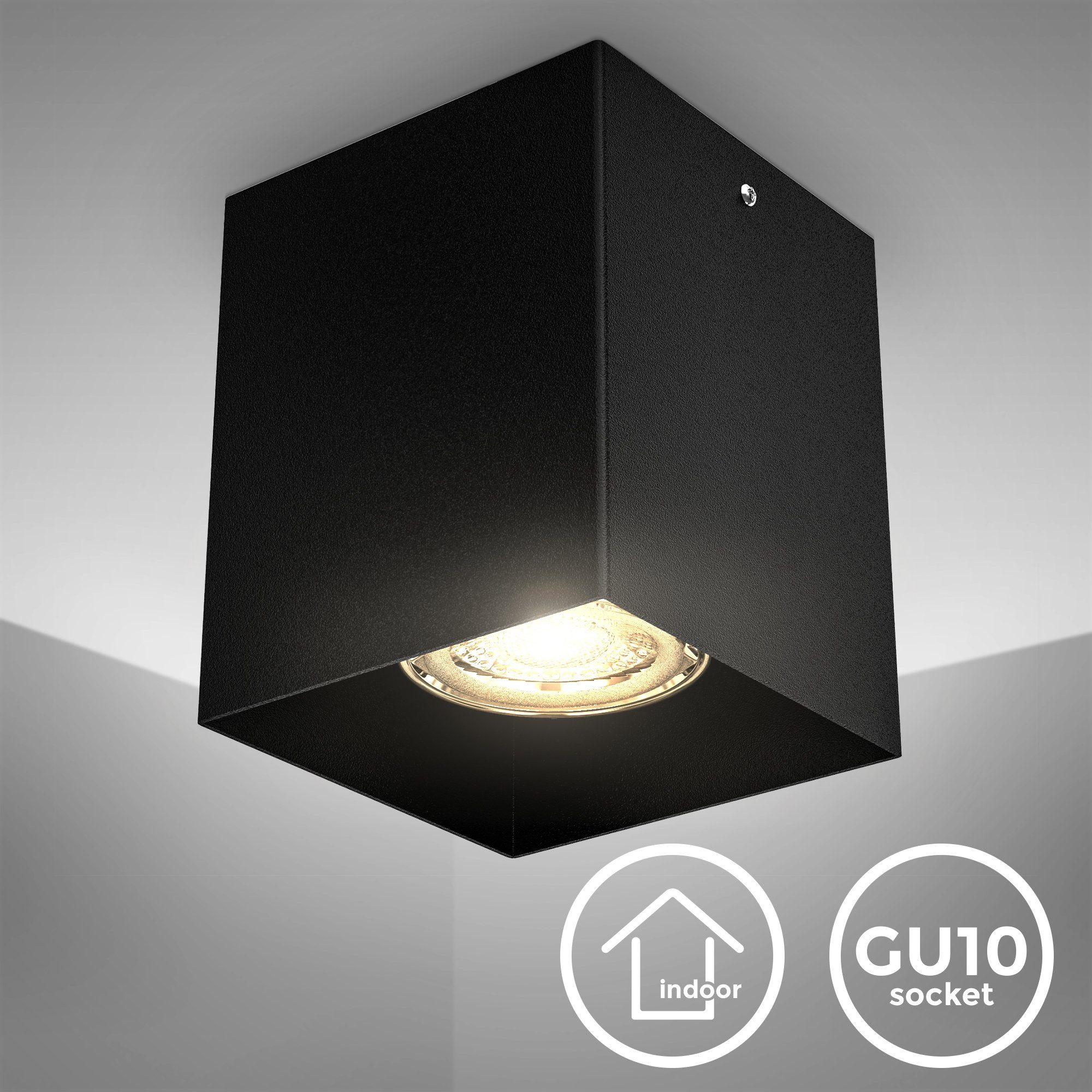 ohne Spot Leuchtmittel, 50W), Leuchtmittel (max. cm, Deckenlampe, Schwarz, Aufbauspot, 1-Flammig, Metall, ohne B.K.Licht 8x8x9,5 GU10-Fassung, BK_DS1242 Deckenspot