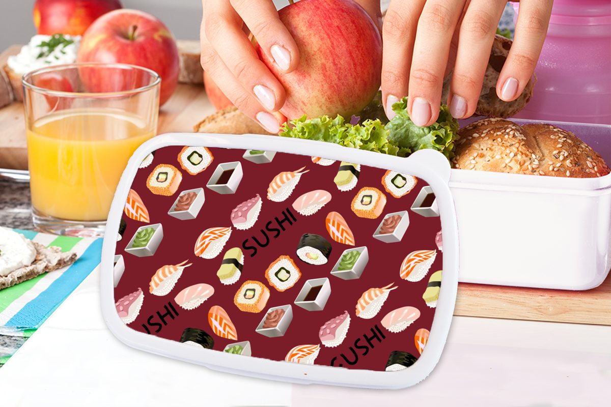 Sushi Brotbox Erwachsene, - Brotdose, und Diagramm Mädchen Lunchbox weiß MuchoWow - Kinder für Zitate, für Japan Jungs - Kunststoff, (2-tlg), und