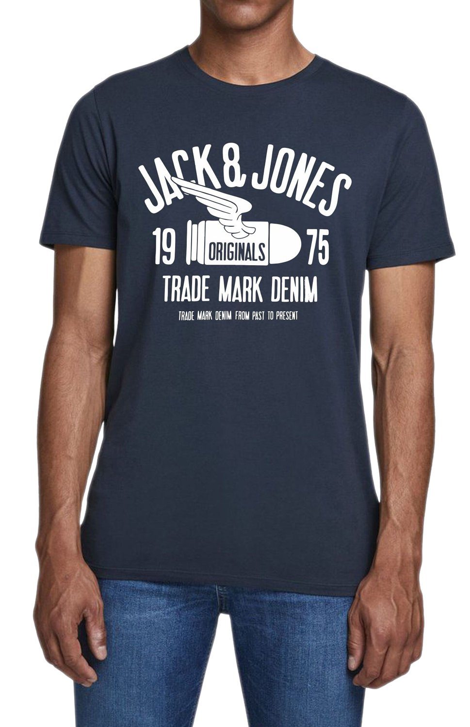 Jones T-Shirt mit OPT10 Print-Shirt Rundhalsausschnitt Fit Regular & Navy Jack