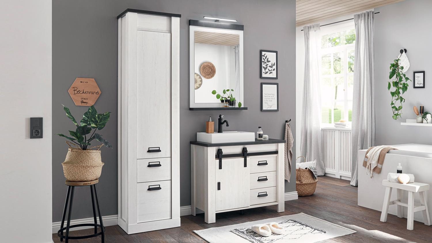 IMV Badezimmer-Set Badset Sherwood B5 Pinie weiß anthrazit Becken, (3-St)