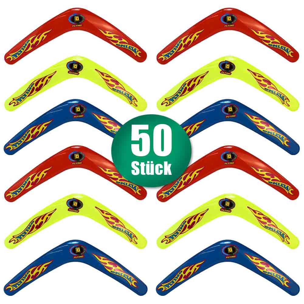 BEMIRO Wurfscheibe 50 Stück Bumerang mit Flammen Motiv - ca. 28 cm (50-St)