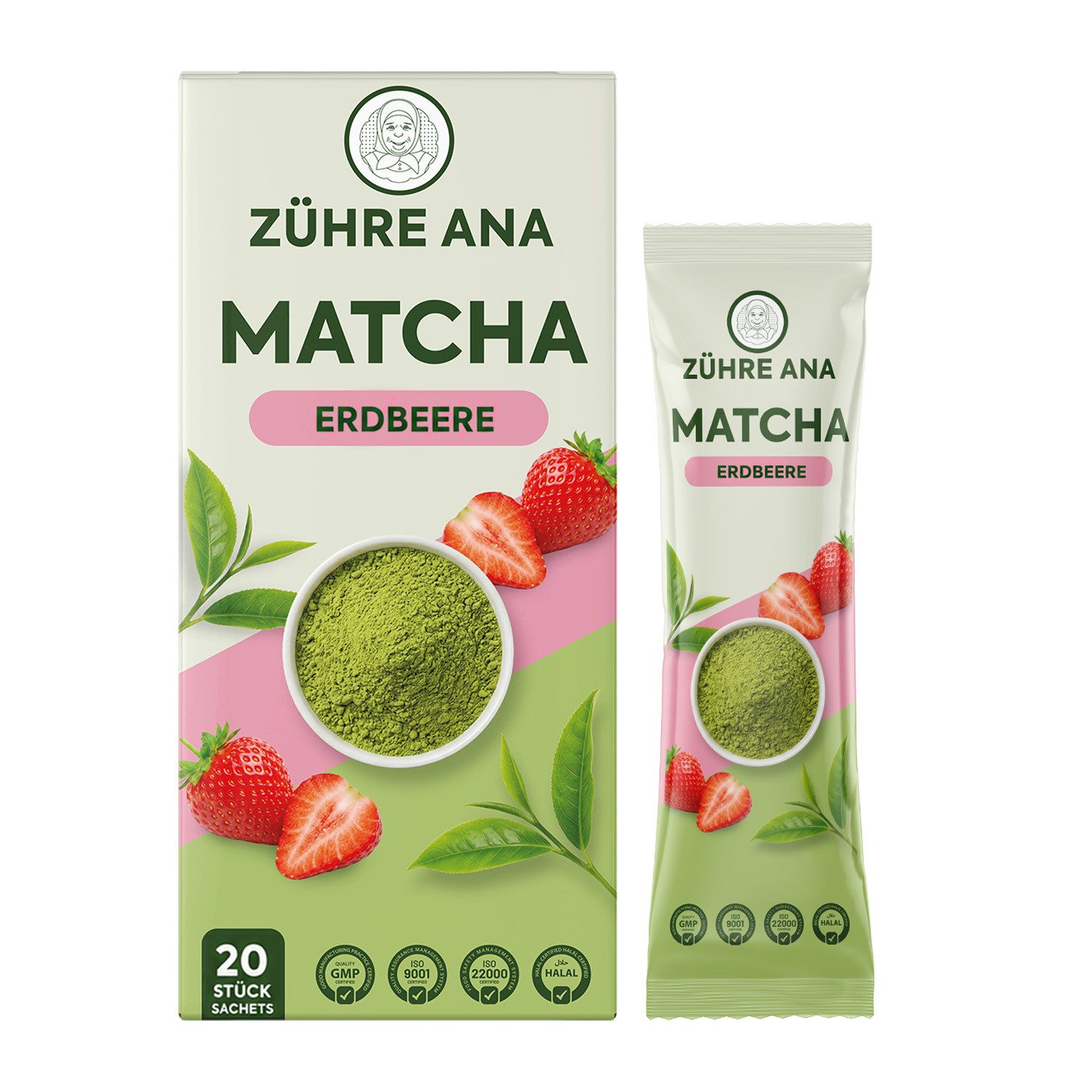 Zühre Ana® Tee Matcha Tee mit Erdbeeraromau 20 x 8 g, 160 g, Mit Grüntee & Spirulina, angenehm und erfrischend im Geschmack