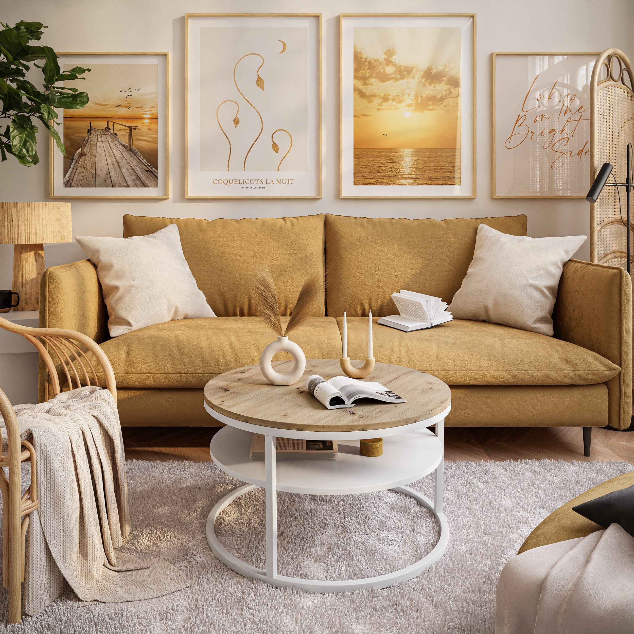 Lookway Couchtisch CIRI LOFT mit Ablage (1 Tisch), Durchmesser: 70 cm günstig online kaufen