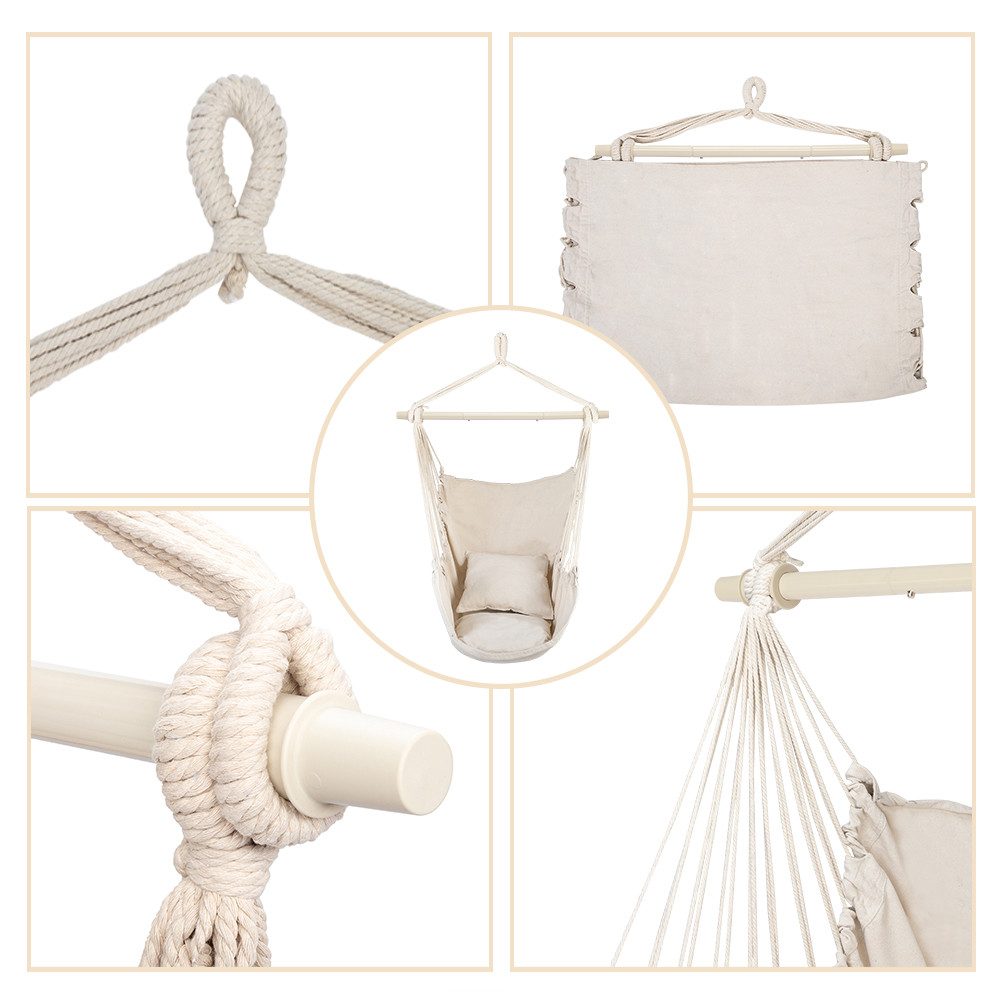 LALAHO Hängesessel Hängematte mit 2 Kissen, Tragkraft 100 kg, für Indoor Outdoor Garten, Beige – Bild 3 von 5