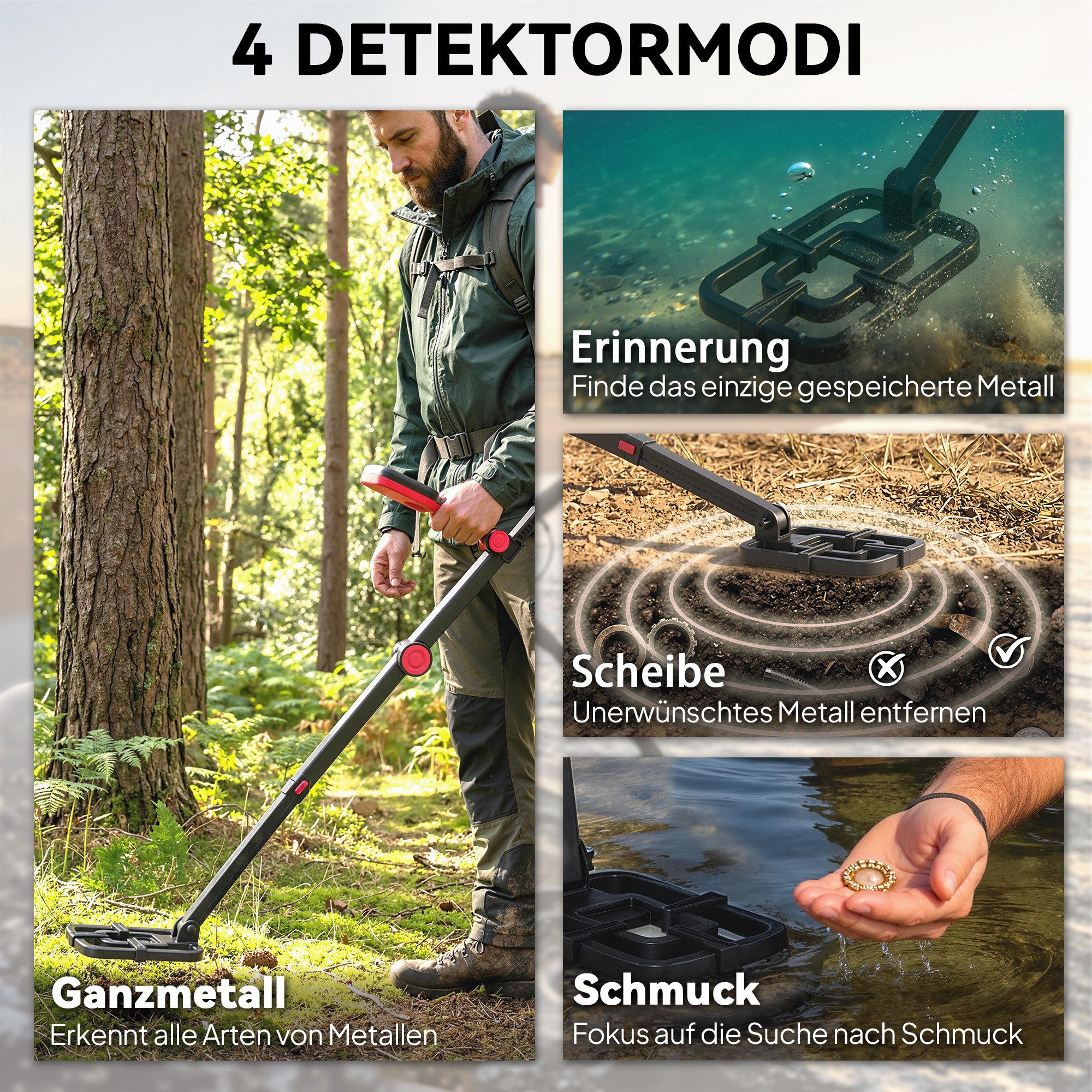 Novzep Metalldetektor Metalldetektor faltbar Metallsuchgerät mit 4 Modi