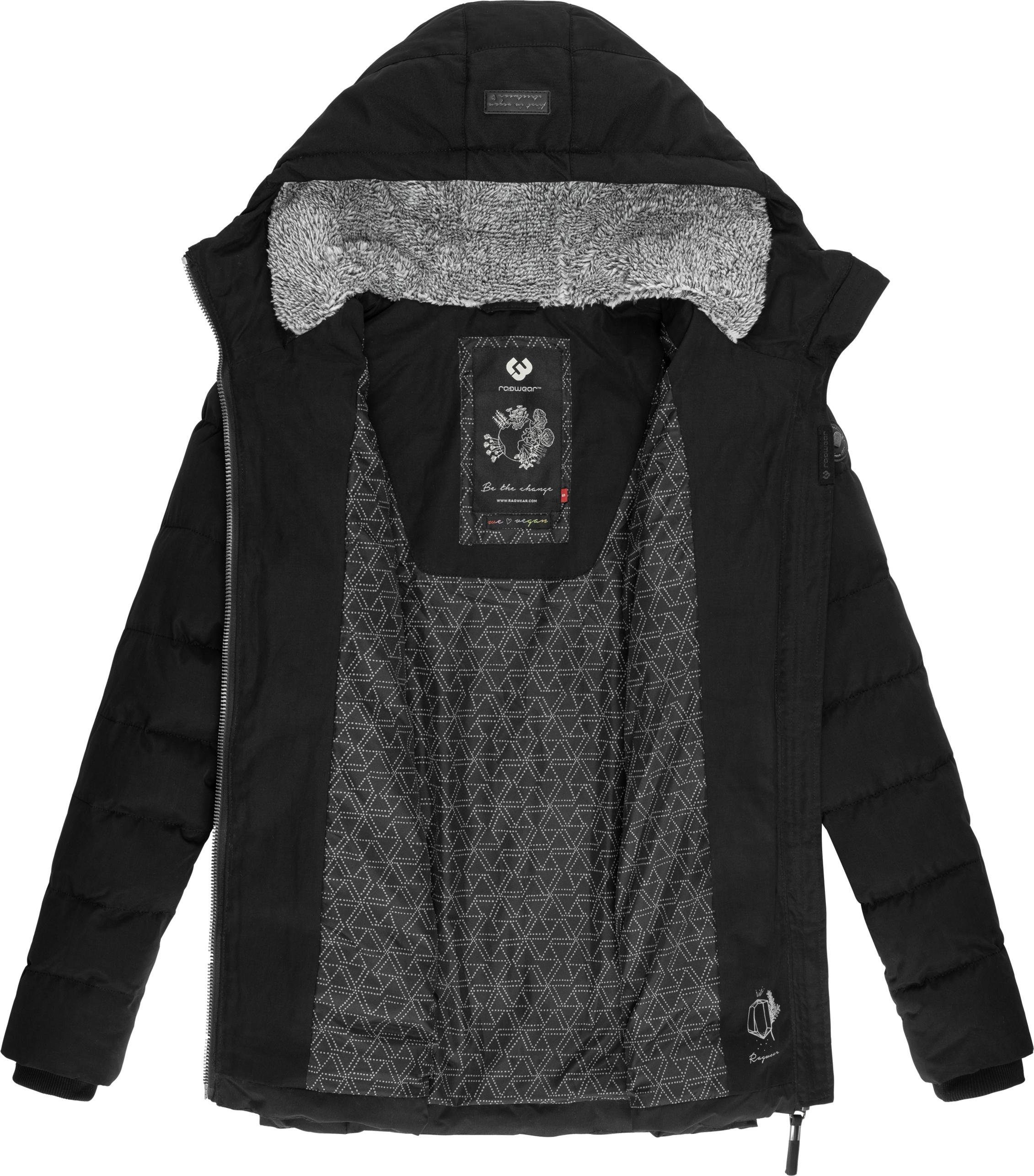 mit stylische Steppjacke Winterjacke Teddyfell-Kapuze Ragwear Quantic dark