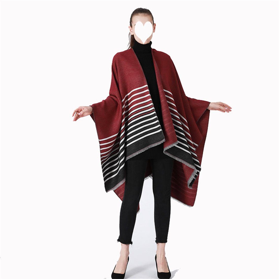 Mode Umhang, Retro gestreifte Winter Damen Schal Schal DÖRÖY offenen Modeschal warmen