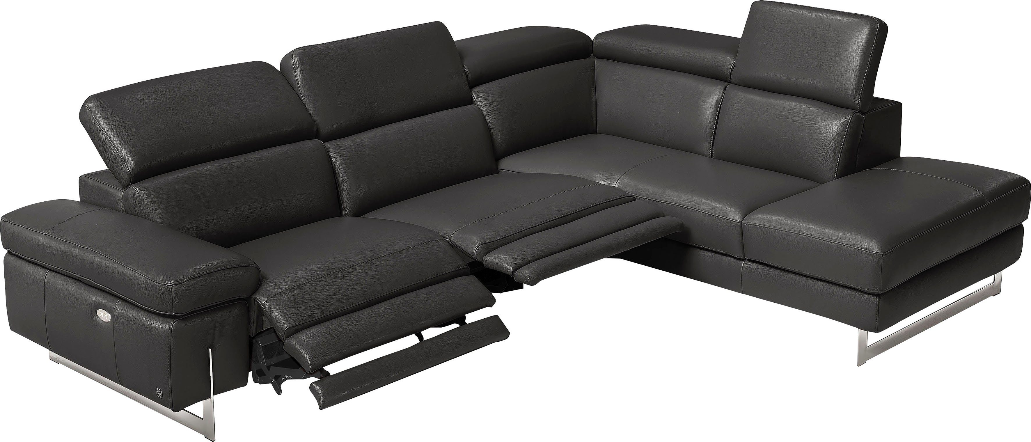 Egoitaliano Ecksofa Candice, elegant, edel und bequem, erstklassiger Sitzkomfort, L-Form, inkl. 2 elektrischer Relaxfunktionen, Bedienung über Taste an Armlehne