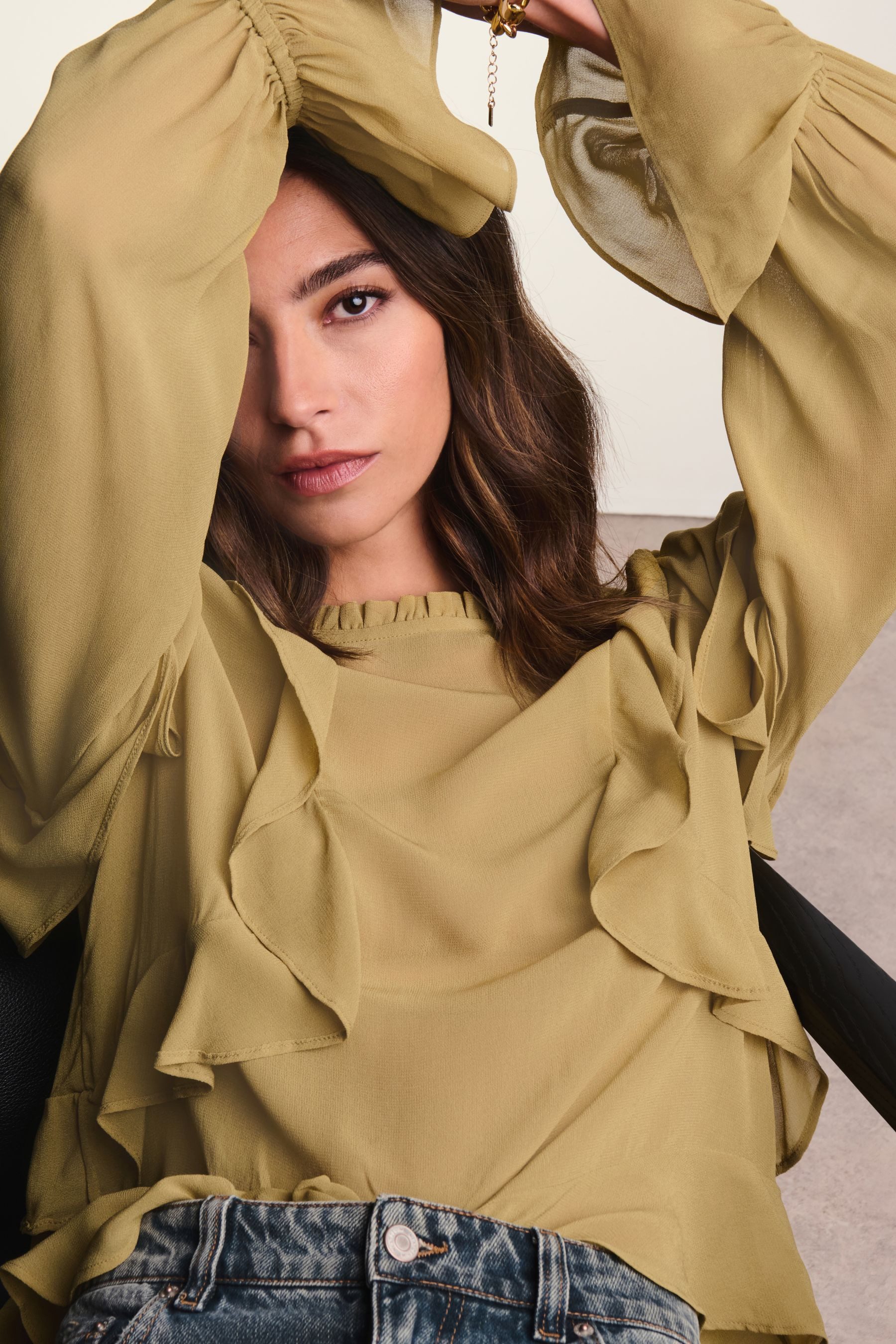 Next Langarmbluse Langärmlige Bluse mit Rüschen (1-tlg)