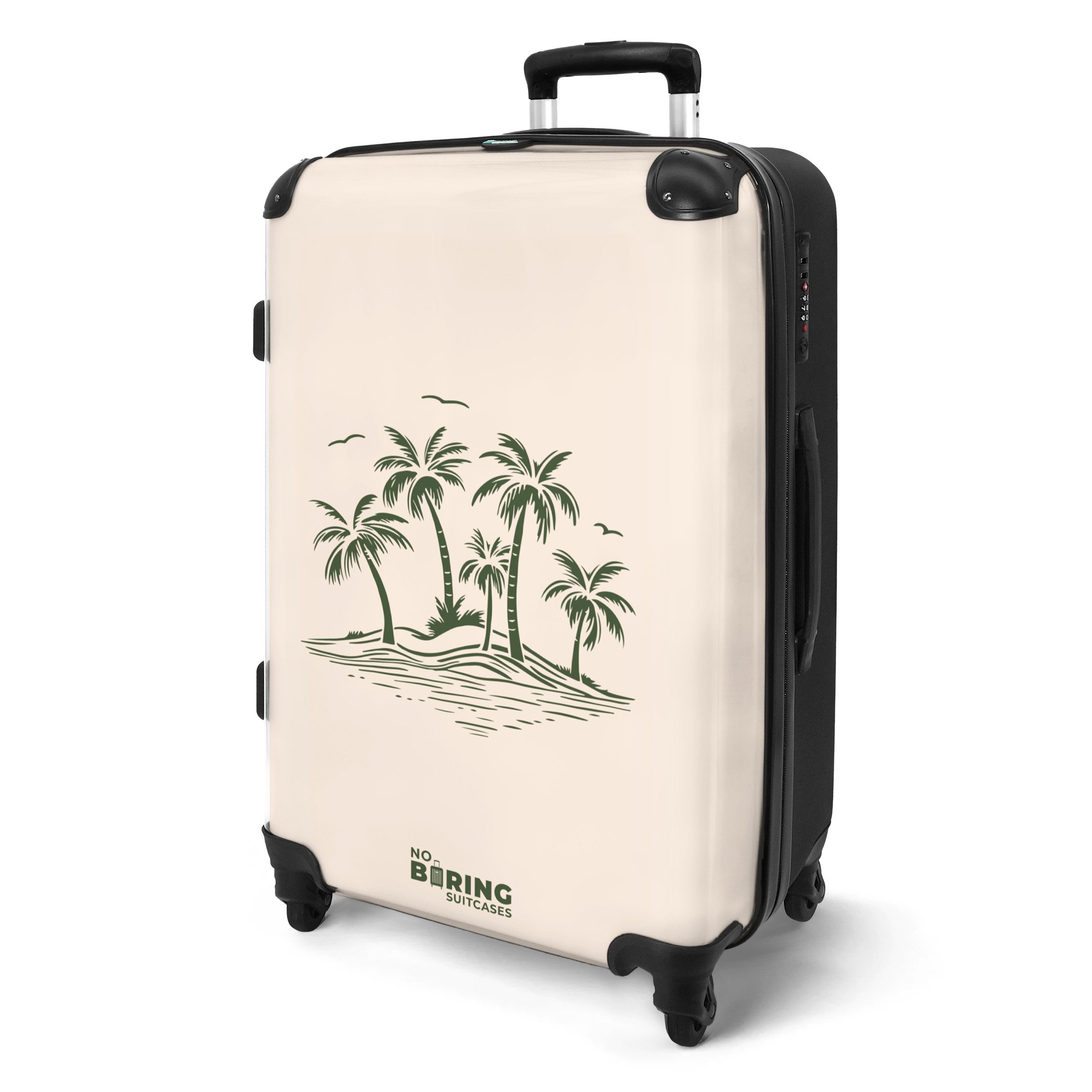NoBoringSuitcases.com© Hartschalen-Trolley Beige mit grünen Palmen günstig online kaufen