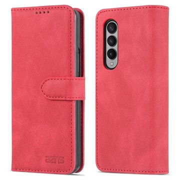 Wigento Handyhülle Für Samsung Galaxy Z Fold4 5G Design Kunst Leder Handy Tasche Hülle Etuis Rot