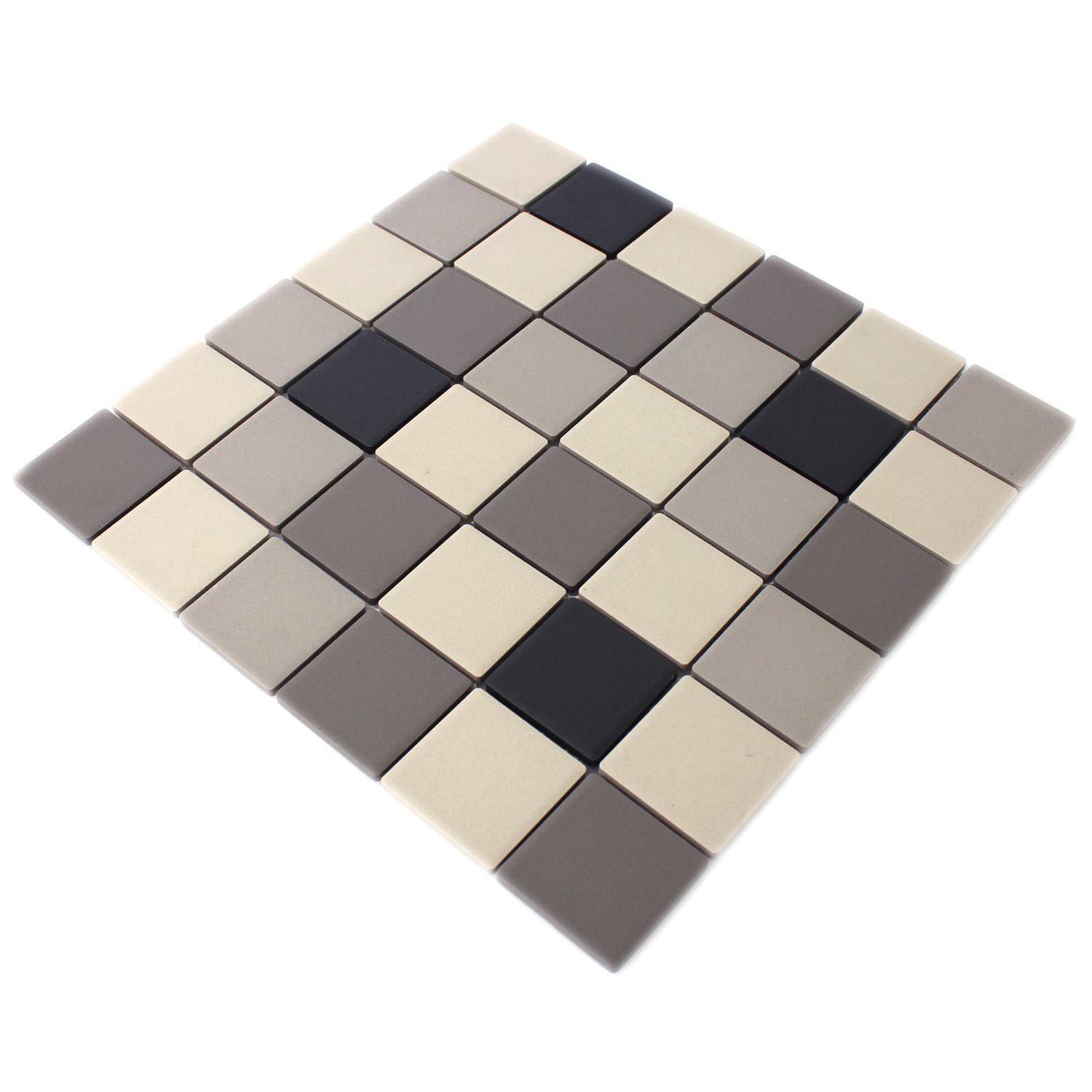 Mosafil Mosaikfliesen Keramikmosaik Miranda Rutschhemmend Grau Beige Unglasiert Q47, Keramik 29.800x29.800, schwarz-beige-grau, Verlegefertig auf ein Netz geklebt - Frostsicher - Wasserfest -