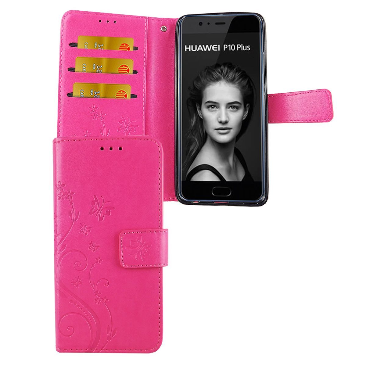 König Design Handyhülle Huawei P10 Plus, Huawei P10 Plus Handyhülle Bookcover Rosa