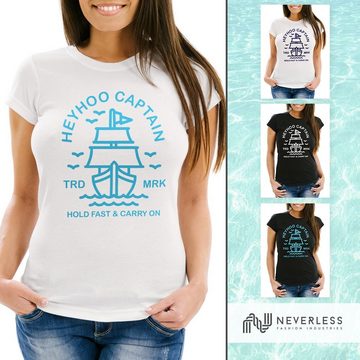 Neverless Print-Shirt Damen T-Shirt Schiff Kapitain Segeln Captain Anker Slim Fit mit Print
