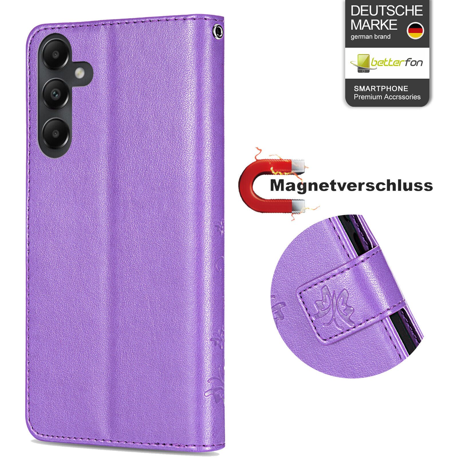 betterfon Handyhülle Handytasche für Samsung Galaxy A05s Klapphülle, Bookstyle-Hülle: Magnetverschluss 3 Kartenfächer & Standfunktion – Bild 3 von 5