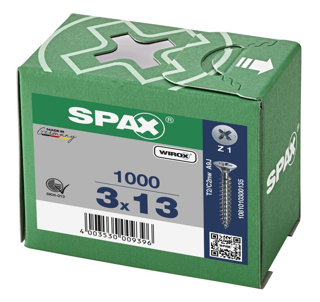 SPAX Spanplattenschraube (Stahl Universalschraube, mm verzinkt, St), 1000 3x13 weiß