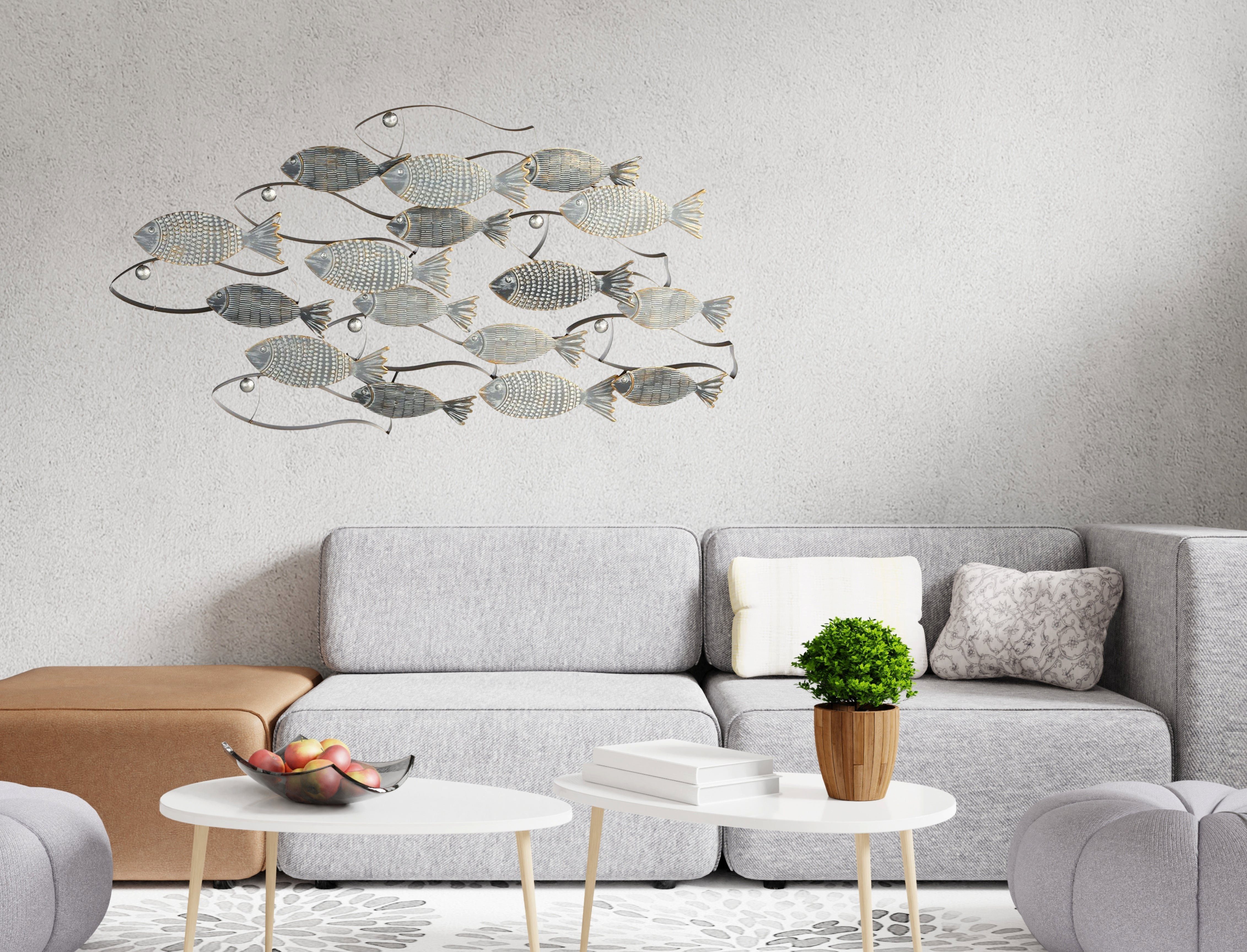 GILDE Dekoobjekt 3D Wand Dekoobjekt Fischschwarm günstig online kaufen