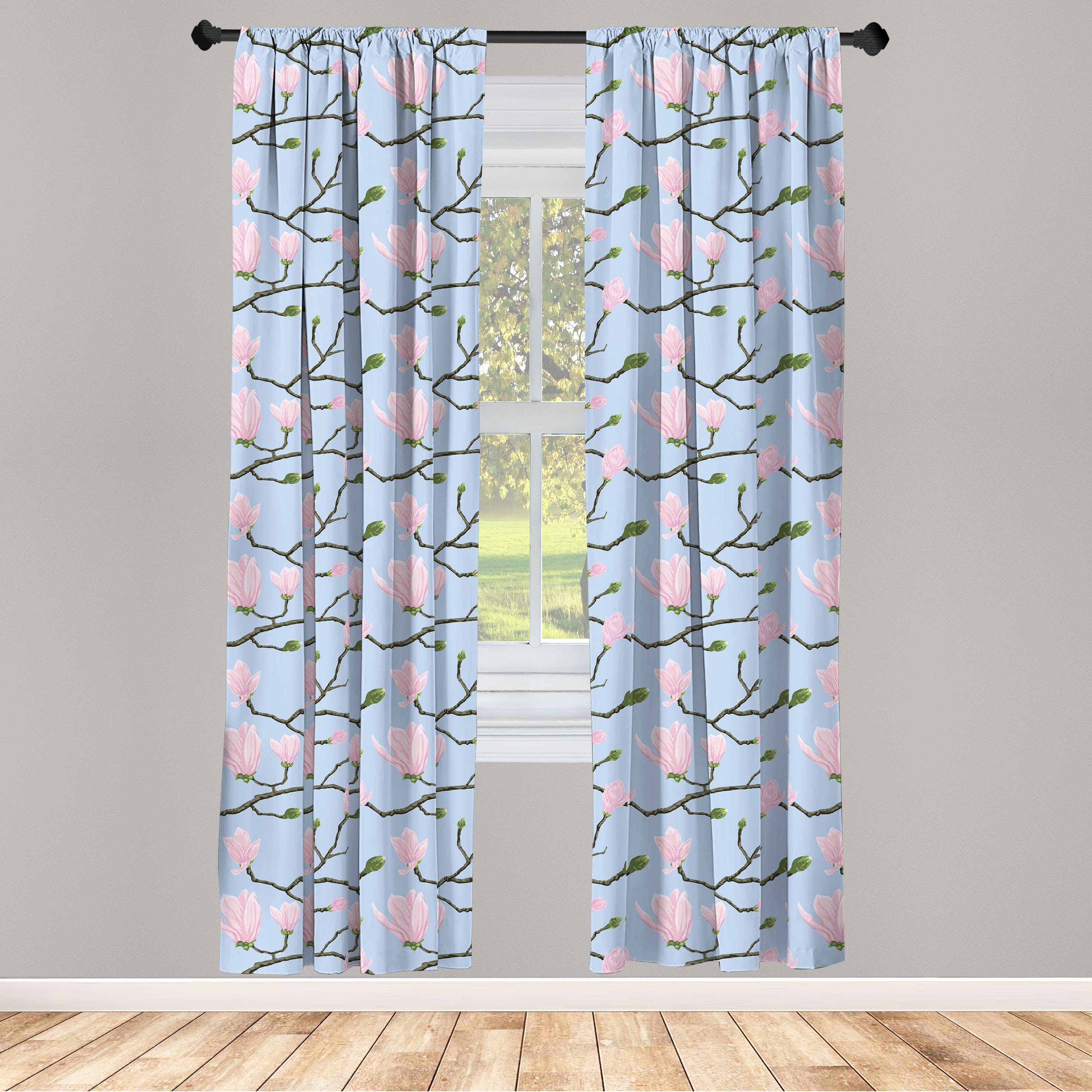 Gardine Vorhang für Wohnzimmer Schlafzimmer Dekor, Abakuhaus, Microfaser, Asian Blätter Blühend Theme Blatt