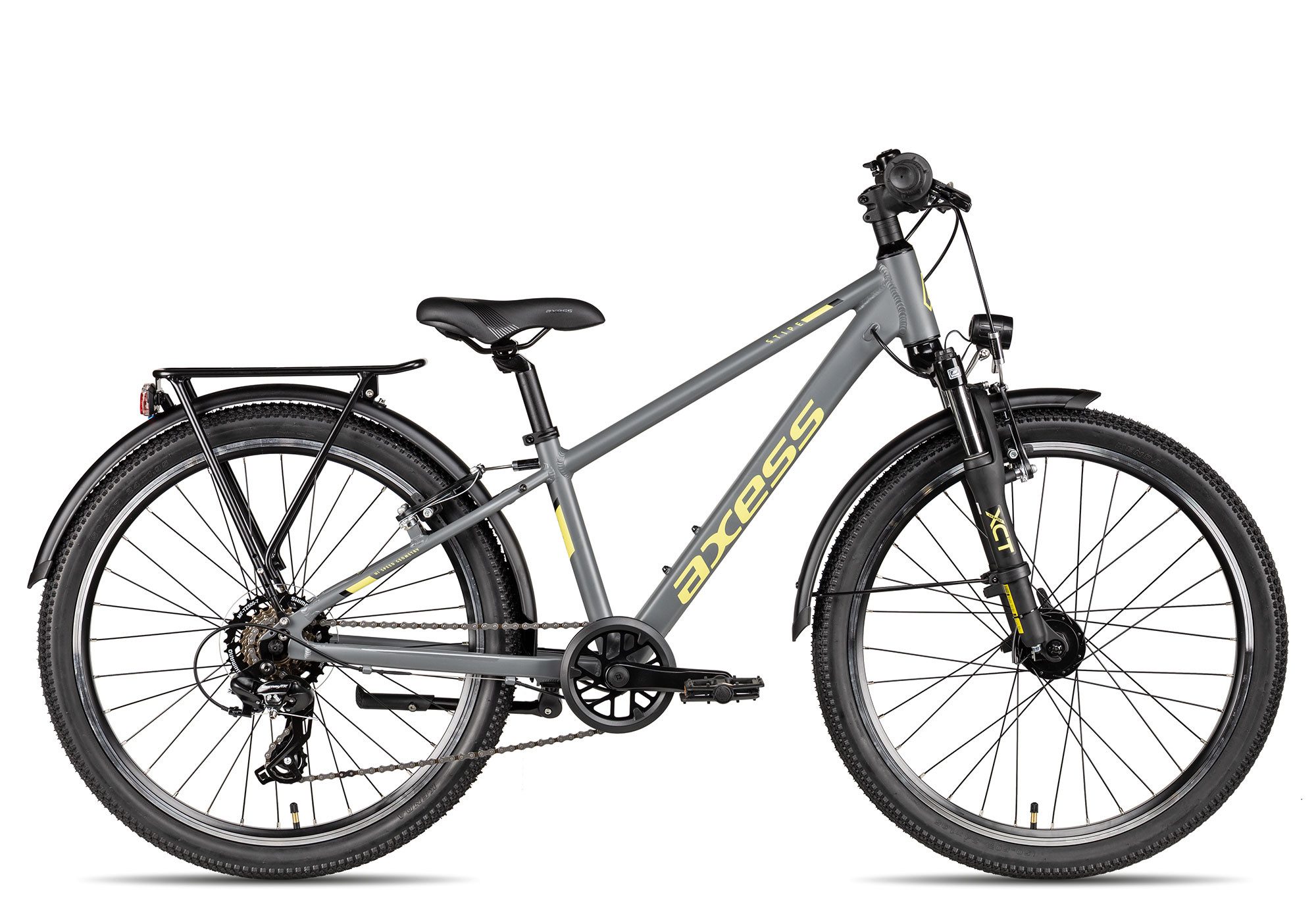Axess Kinderfahrrad Axess Stipe 24 Street, 7 Gang Shimano Tourney RD-TX802 Schaltwerk, Kettenschaltung, Straßenausstattung schwarz/grau