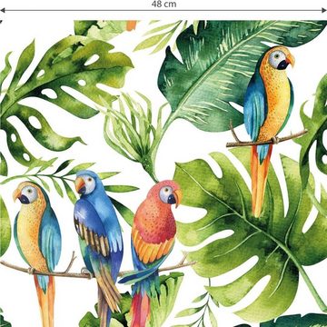 K&L Wall Art Mustertapete Wohnzimmer Papageien im Dschungel bunte Vliestapete Regenwald Vögel, Dschungeltiere Tapete