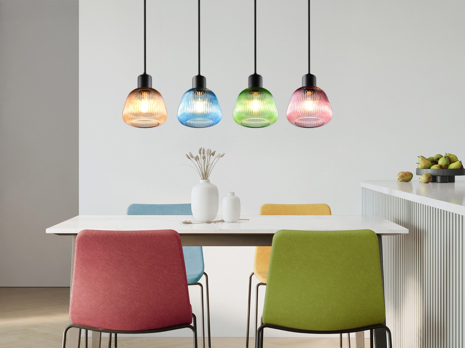 meineWunschleuchte Pendelleuchte, ohne Leuchtmittel, mit Glas Lampenschirmen, Esstisch & Kochinsel hängend, Breite 90cm
