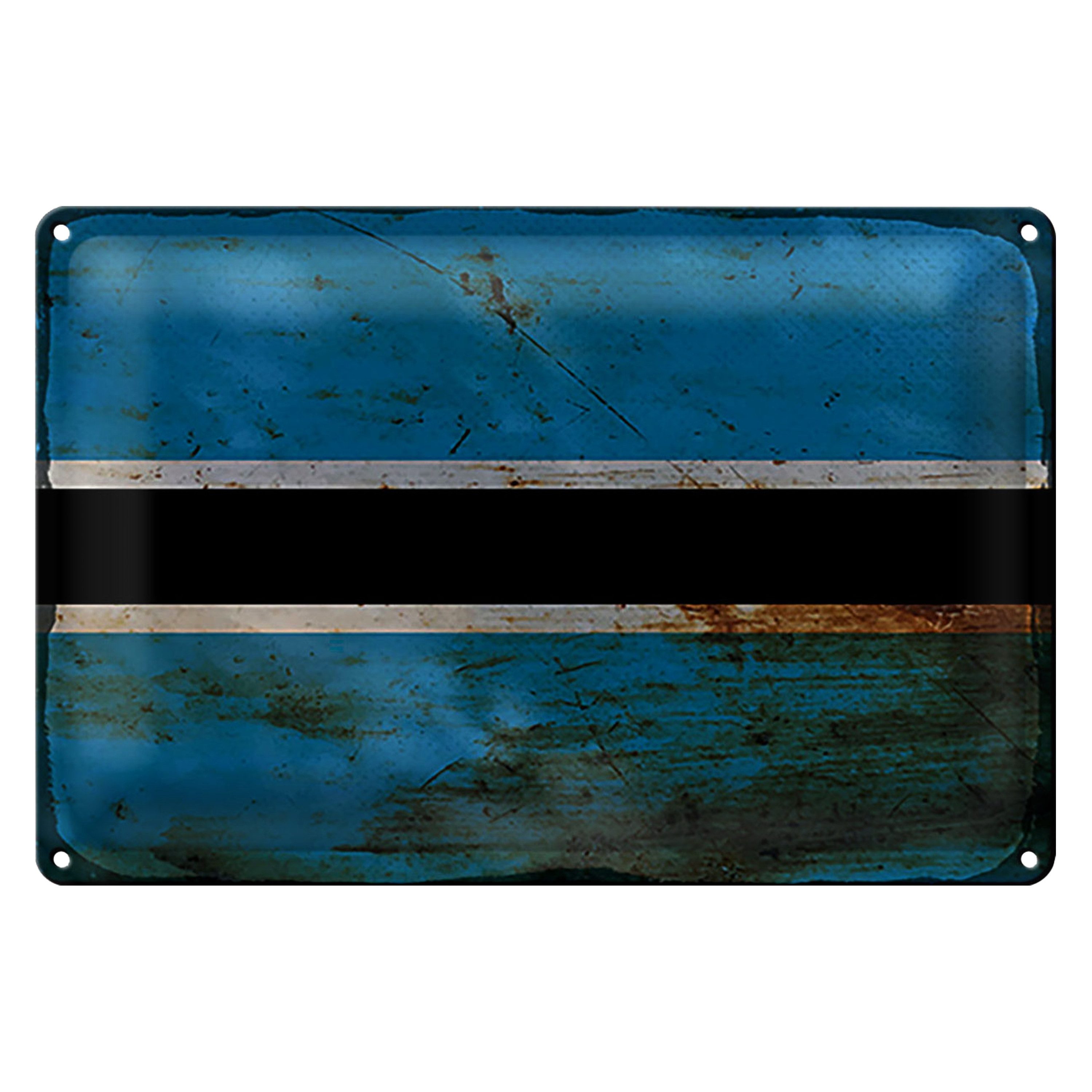 Roomando Metallschild Flagge Botswana 18x12cm Flag of Botswana Rost
