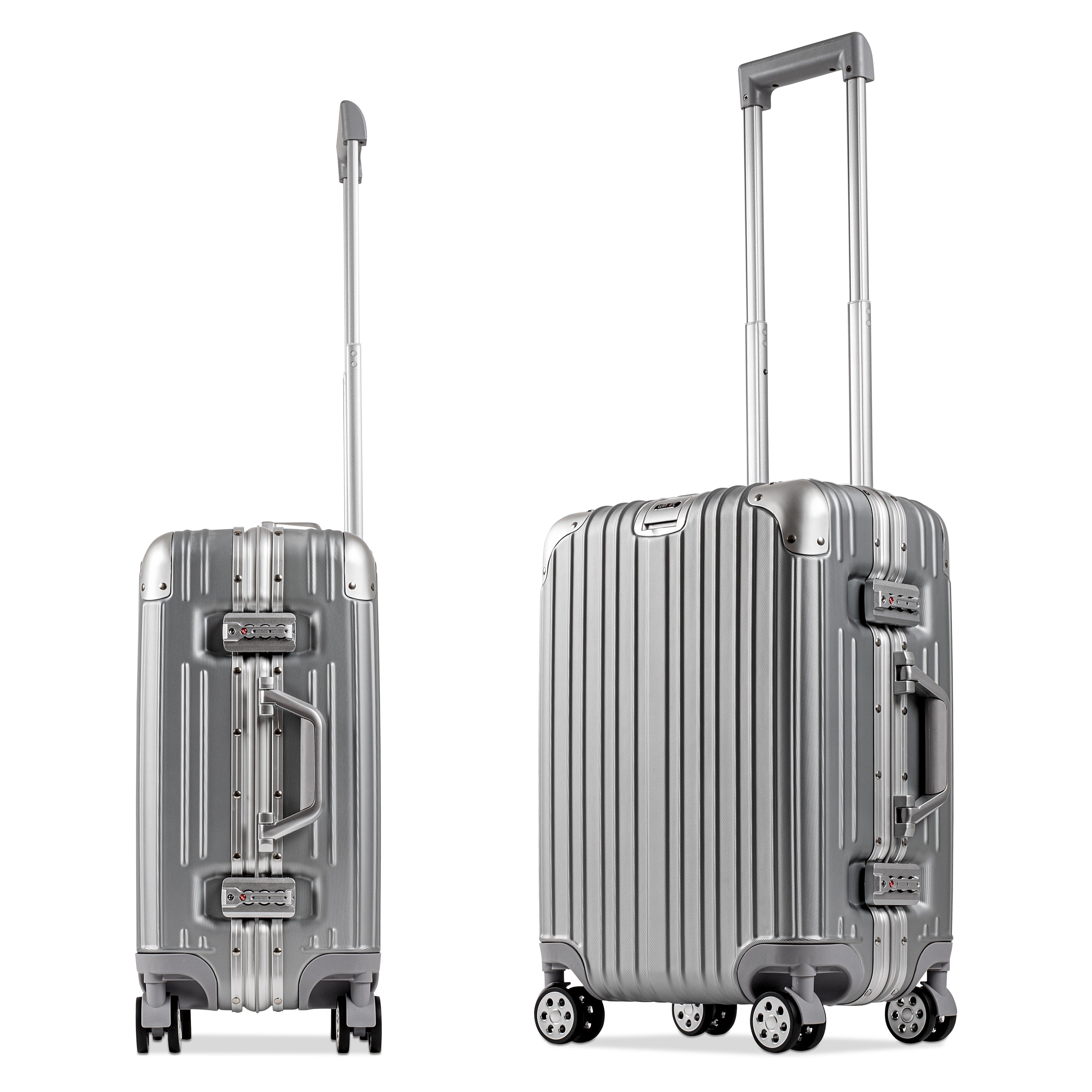 WINLIFE Koffer Größe M Reisekoffer Alu-Rahmen mit ABS & TSA Nummern-Schloss  55cm, Robustheit/Kabinentrolley/Handgepäck Farbe-Silber