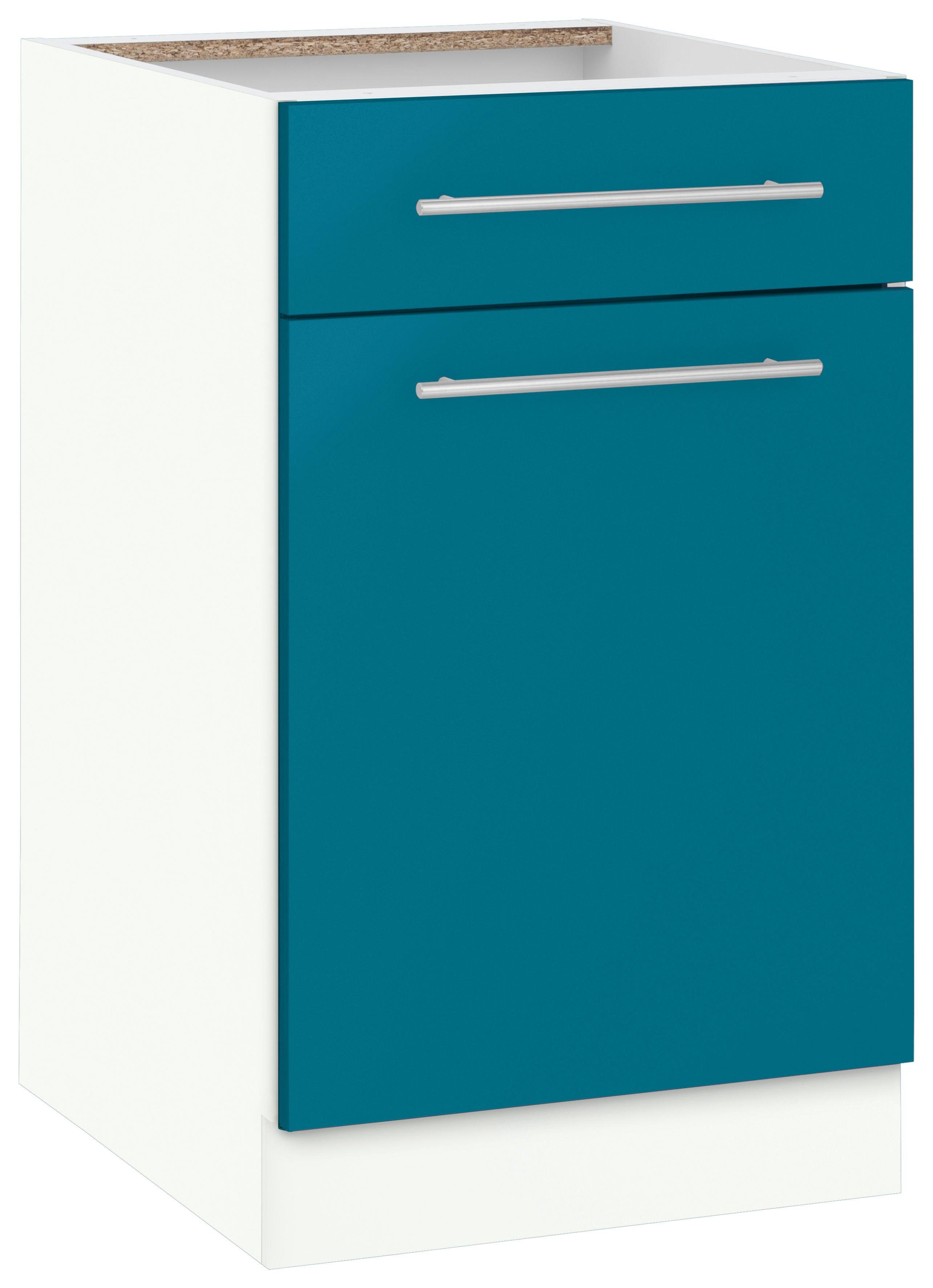 wiho Küchen Unterschrank Flexi2 Breite 50 cm ozeanblau/weiß