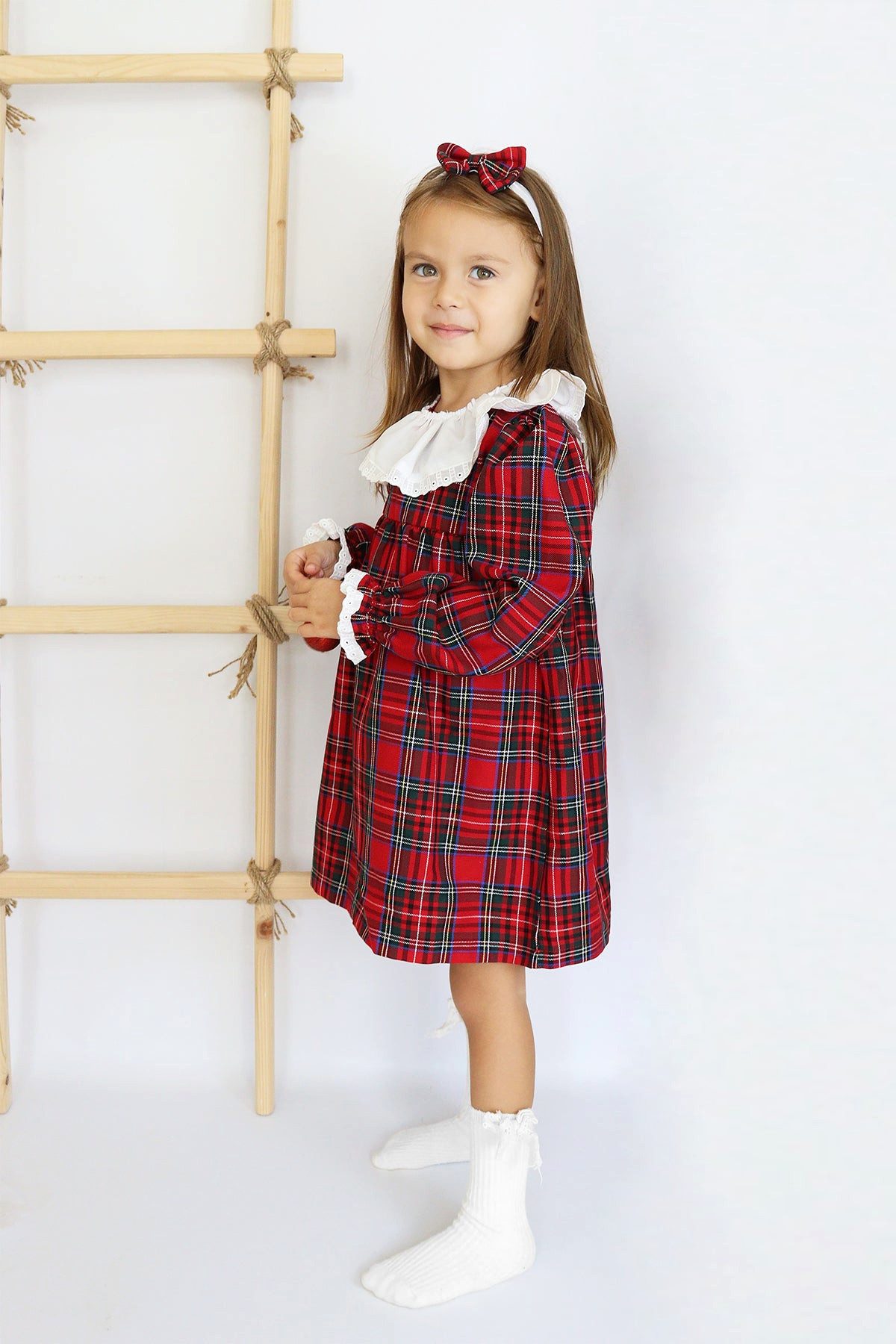 Kleid & Haarband Kleid College - langärmliges Kleid im Schottenmuster