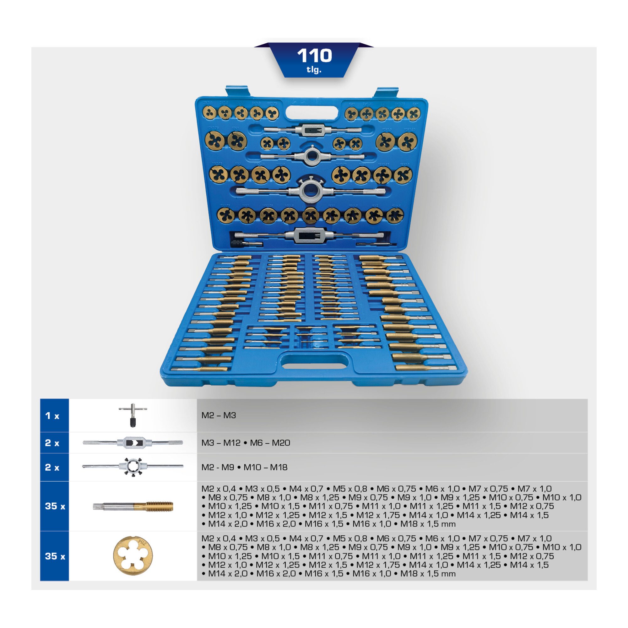 Brilliant Tools Gewindeschneider Brilliant Tools TiN Gewindeschneidwerkzeug-Satz, 110-tlg