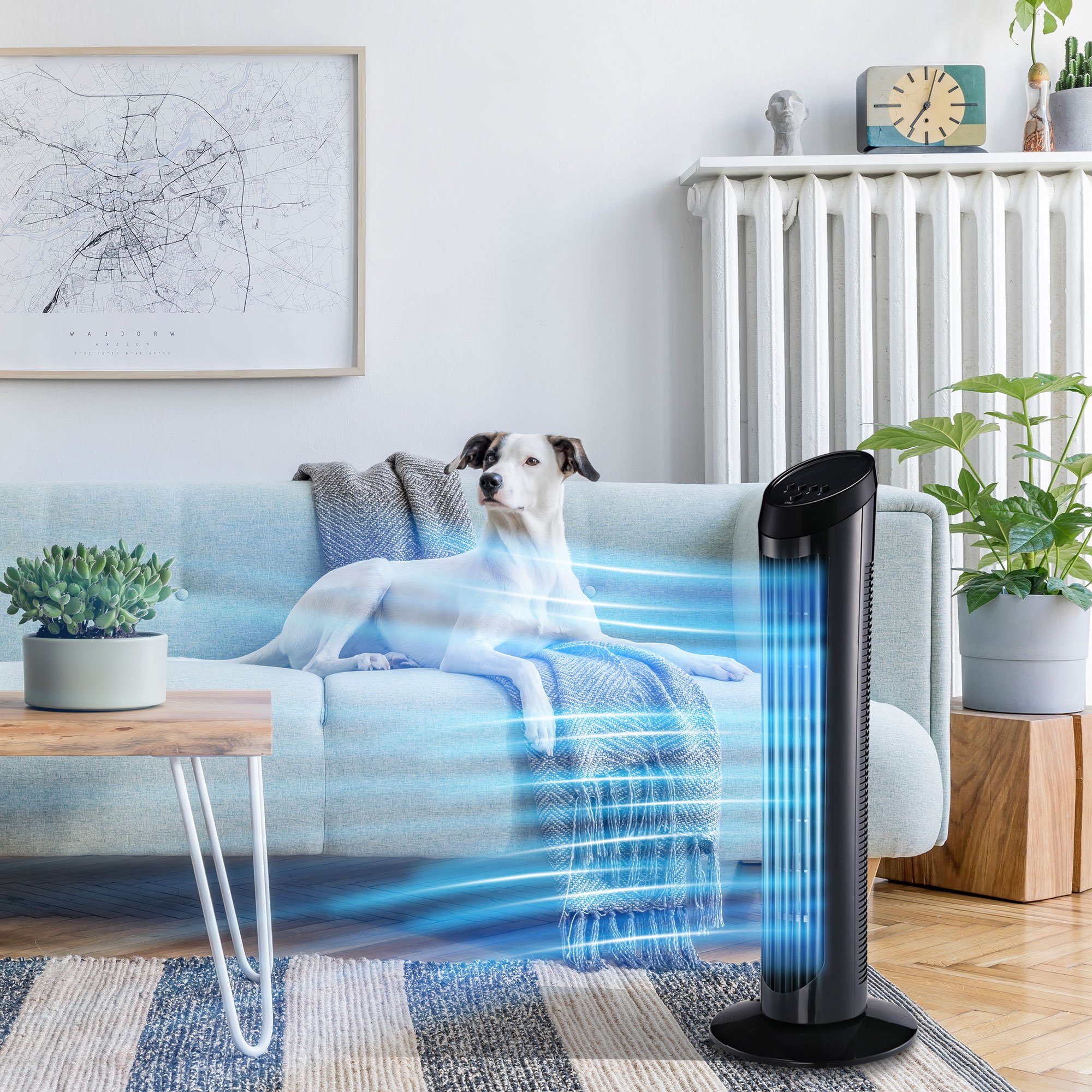 HOMCOM Standventilator Standventilator, 45 W, Turmventilator, 3 Belüftungsstufen, für Wohnzimmer, Schwarz