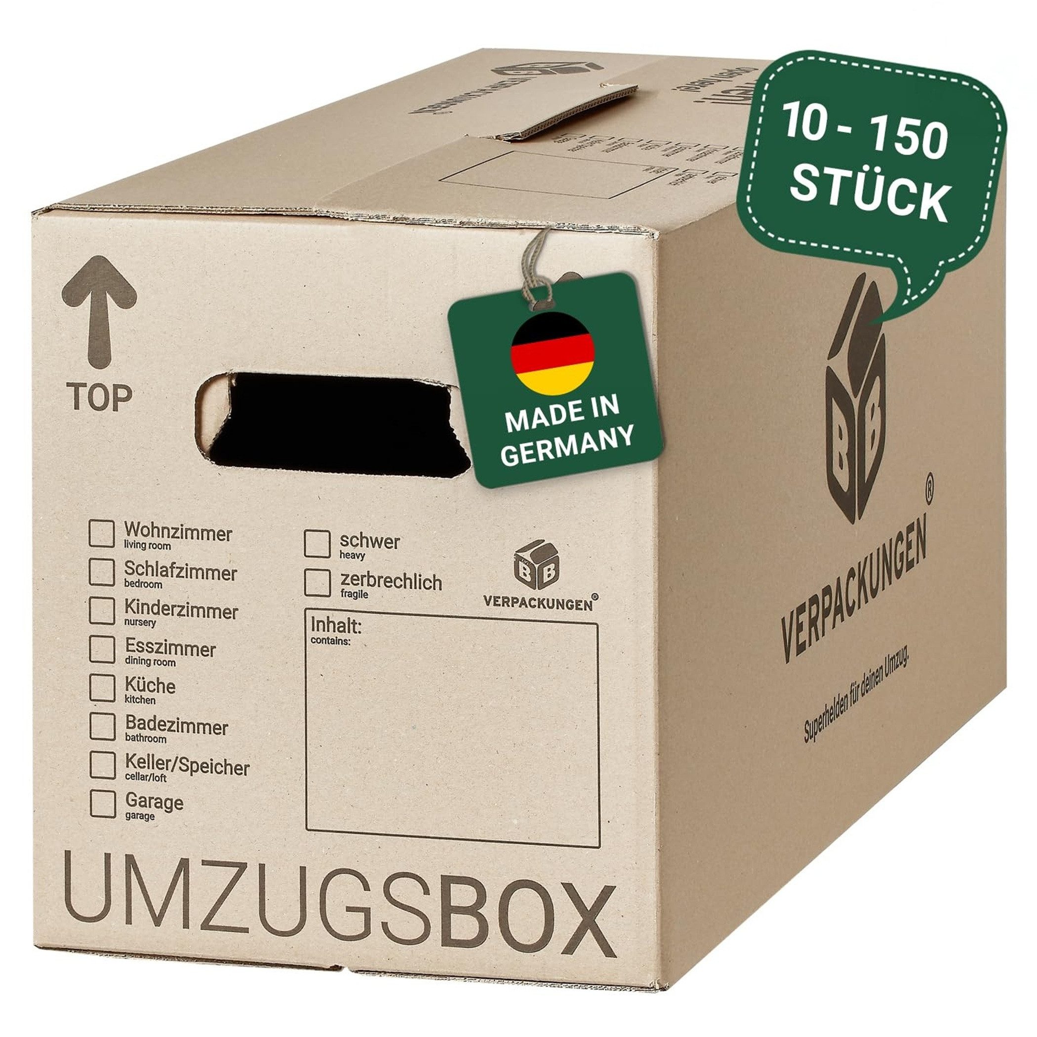 BB-Verpackungen Umzugskarton UMZUGSBOX, 2-wellig, 40kg Traglast, 632 mm x 288 mm x 330 mm