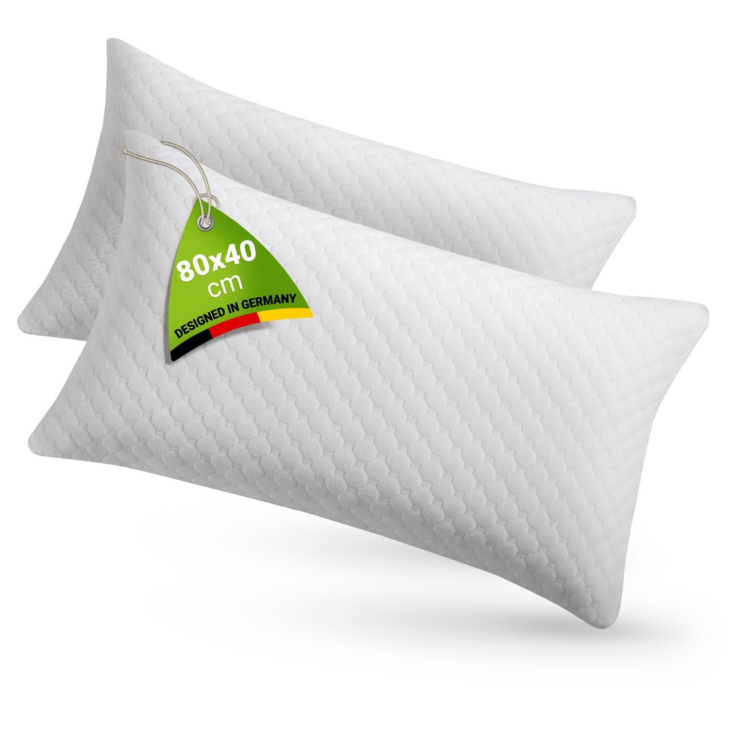 Juskys Kopfkissen, Füllung: 1100 g + 200 g zerkleinerter Memory Schaum, 40x80 cm, 2er Set Kissen mit Memory-Foam, atmungsaktiv & hypoallergen