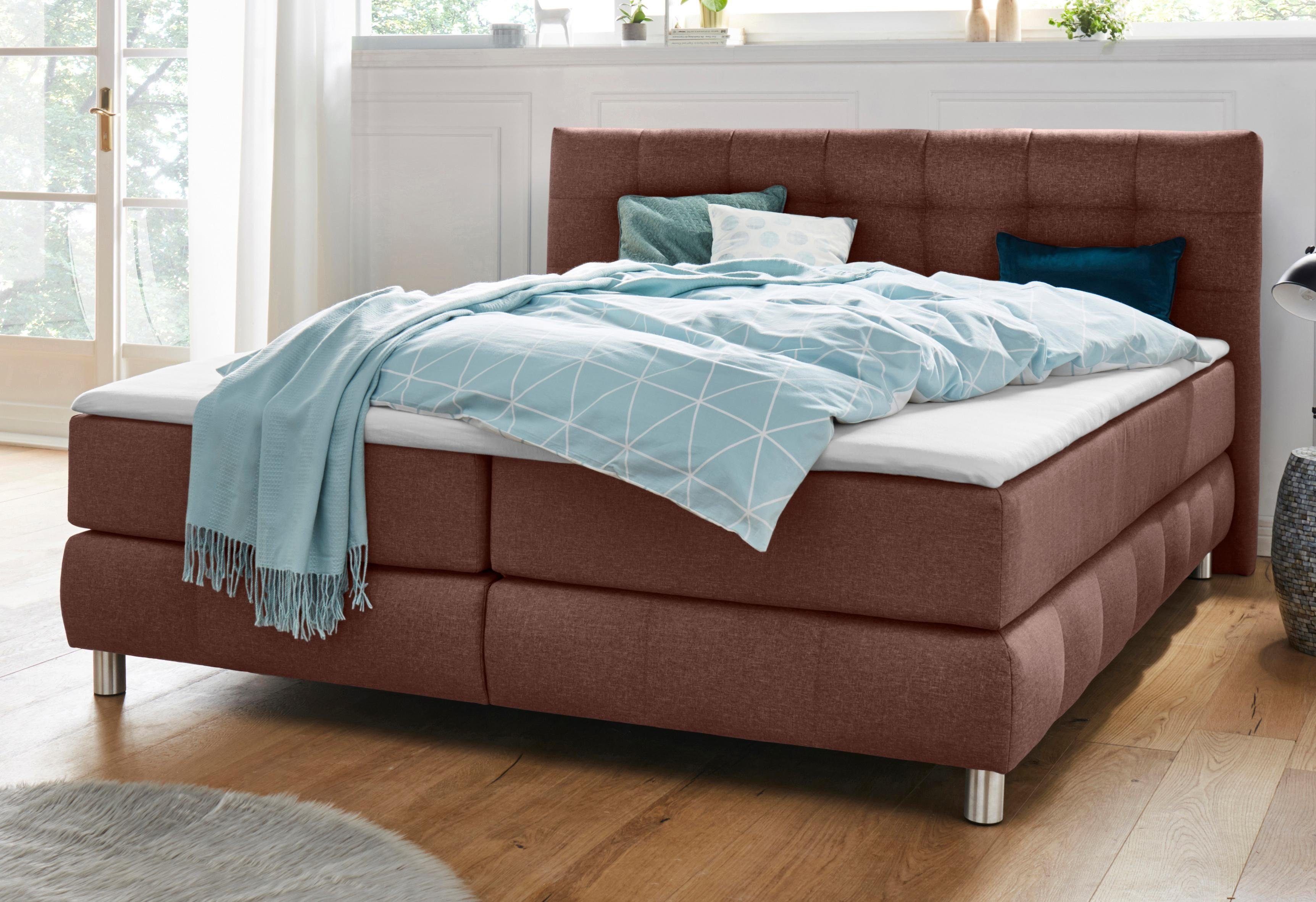 Home affaire Boxspringbett Salo XXL, in Samtoptik oder Struktur, 6 Breiten in Überlänge 220cm, 4 Härtegrade