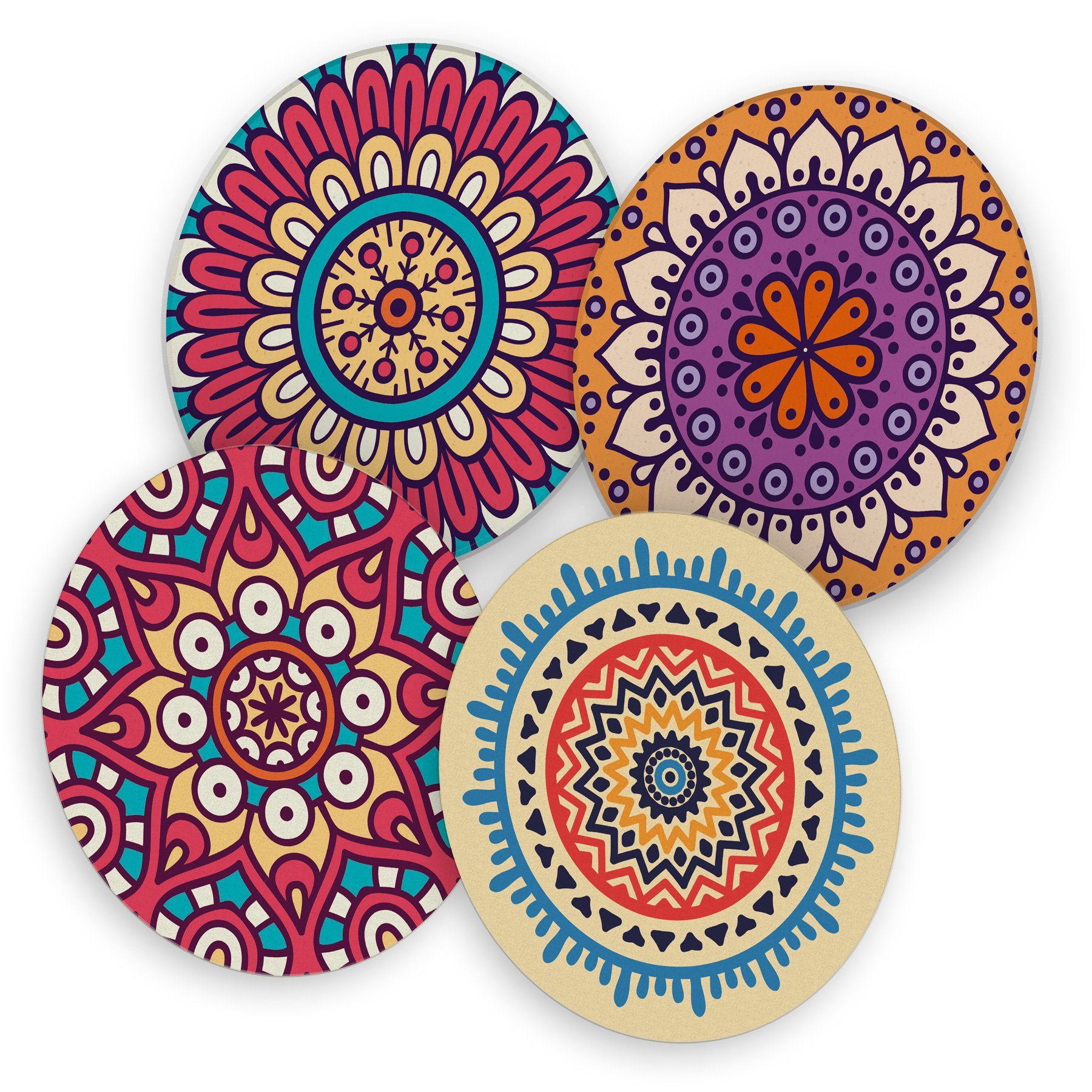 itenga Bierdeckel itenga 40x Bierdeckel Mandala I Bunt I 4 Motive I Untersetzer I 10,7cm