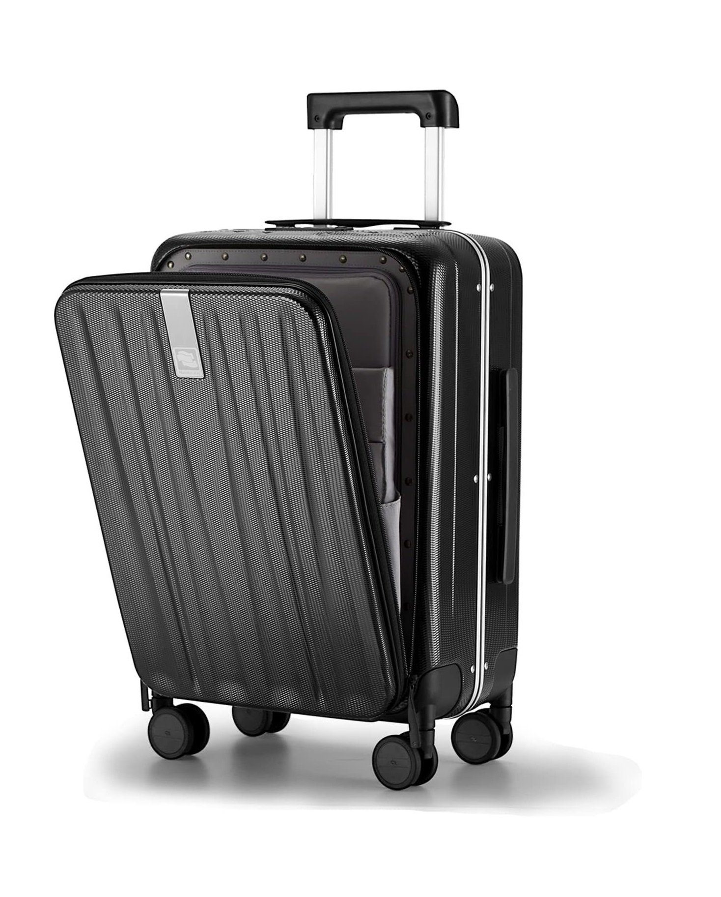 Handgepäckkoffer Premium schwarz TSA Hartschalen-Trolley Laptopfach, mit Hanke Polycarbonat,