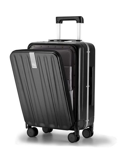 Hanke Hartschalen-Trolley Handgepäckkoffer mit Laptopfach, TSA Premium Policarbonat, schwarz