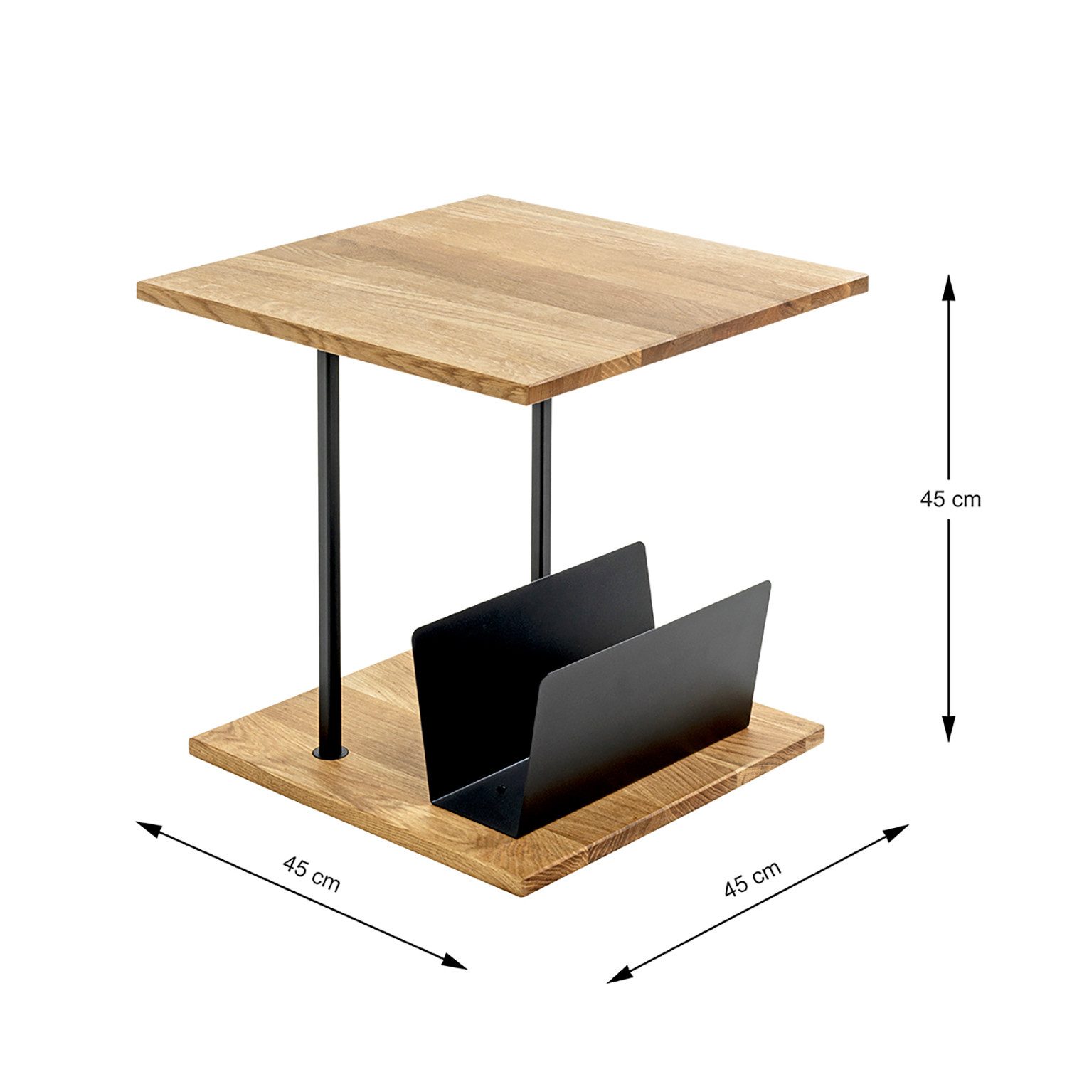 HAKU Beistelltisch Beistelltisch Massiv eiche schwarz-Sofatisch Holz B 45xH 45xT 45 cm (1xBeistelltisch, Dekotisch - kleiner Tisch), Beistelltisch aus Metall