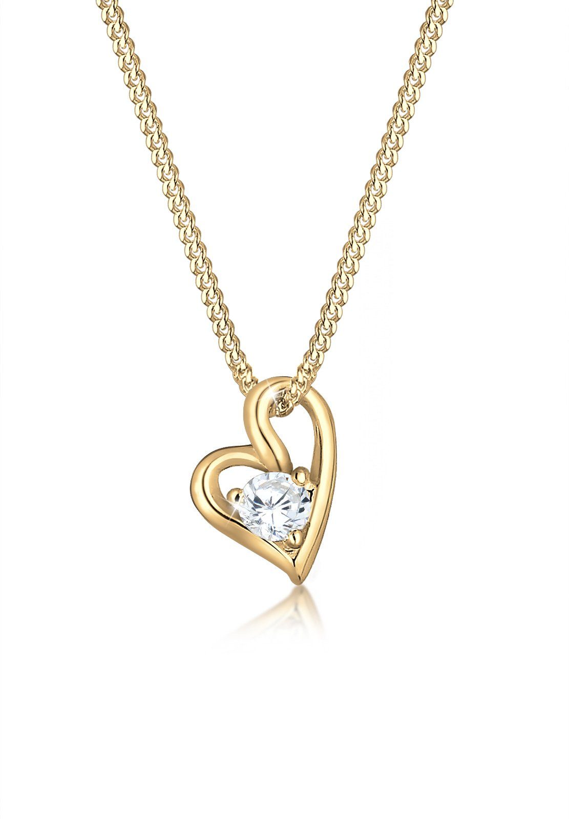 Elli Premium Collierkettchen Herz Liebe Zirkonia 585 Bezaubernd Gelbgold,  Das ideale Geschenk für die Frau oder Freundin