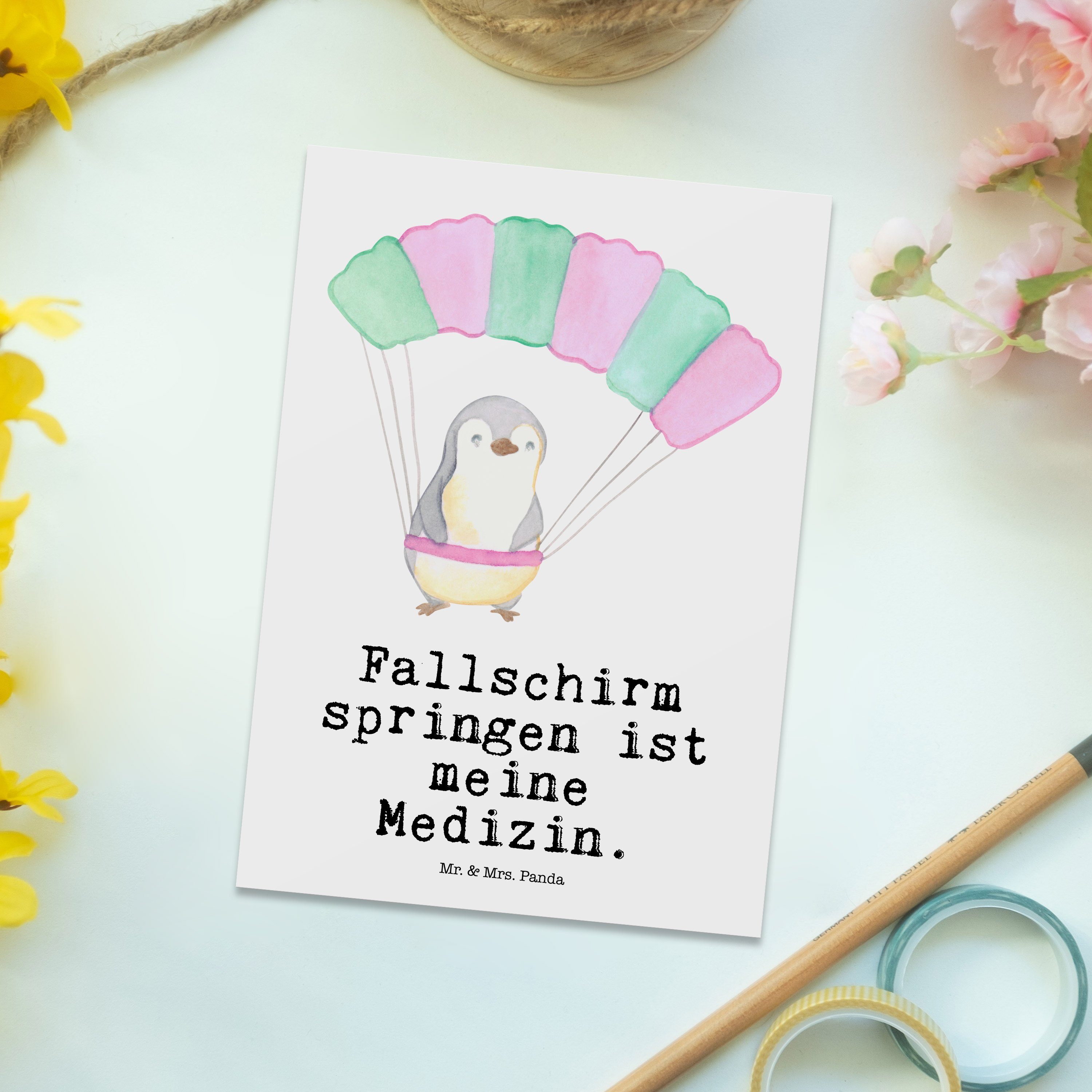 - Weiß Geschenk, Postkarte Medizin & Mrs. Pinguin Fallschirm springen Grußkarte, Panda Mr. Spo -