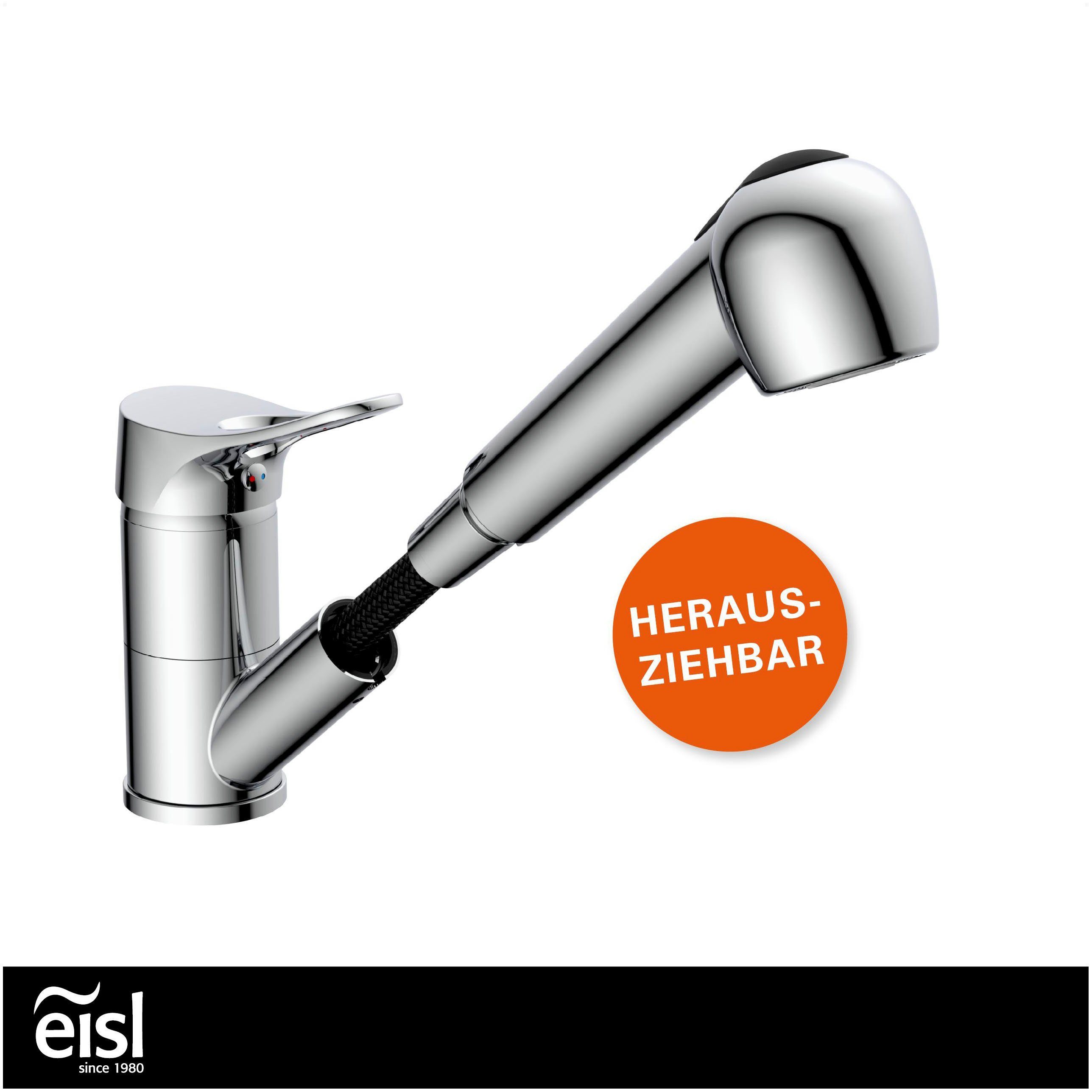 Eisl Spültischarmatur Verona mit Geschirrbrause, Wasserhahn ausziehbar, 360° schwenkbar, Chrom – Bild 5 von 5